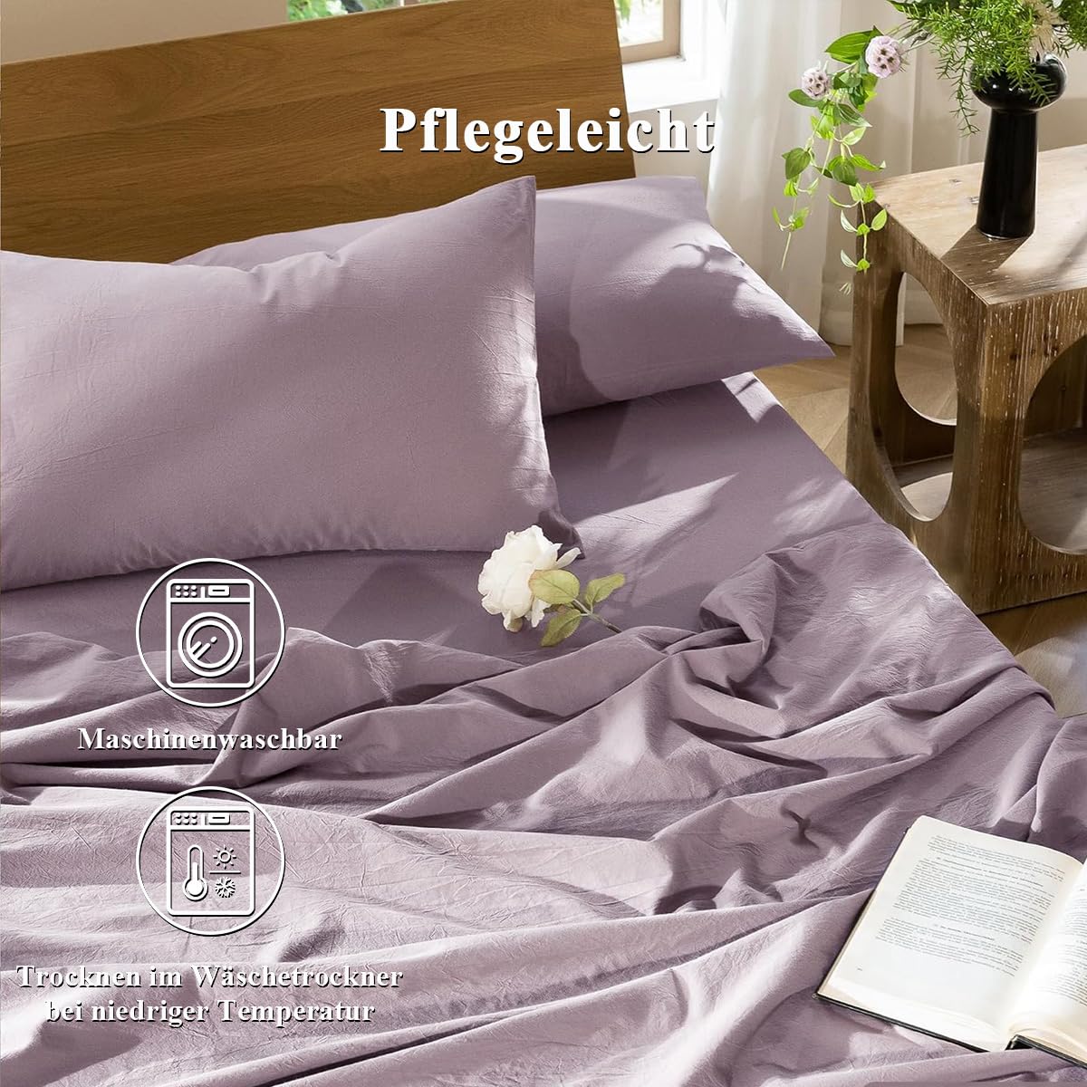 Lanqinglv Pościel 220 x 240 cm, bawełna, zestaw pościeli Taro Purple z motywem Stone Washed, 1 poszwa na kołdrę 220 x 240 cm i 2 poszewki na poduszkę 80 x 80 cm, pościel z zamkiem błyskawicznym