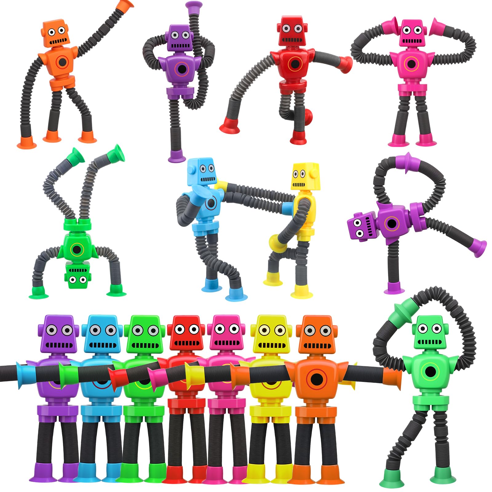 16 Stück Teleskopsauge Roboterspielzeug für Kind Erwachsener, sensorisch verformbarer Roboter zur Stresslinderung, Spaß Bildungswanne Spielzeug für Baby Kleinkind Halloween