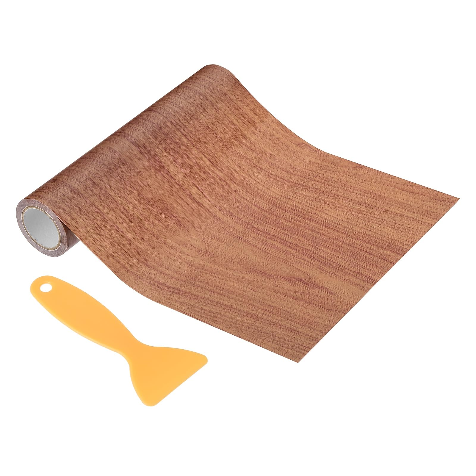 PATIKIL Wood Grain Repair Tape 20cm x 4.57m, Self Adhesive Realistic Textured Repair Tape Patch with Scraper for Floor Door Table Cabinets Desk, Chocolate