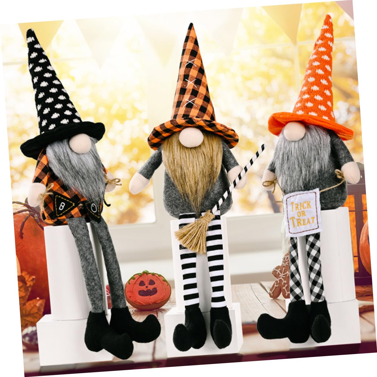 2 Poupées Gnomes Halloween En Peluche - Nains Sans Visage Citrouille & Chapeau De Sorcière, Décoration Festive Pour Maison, Bureau Et Cadeaux