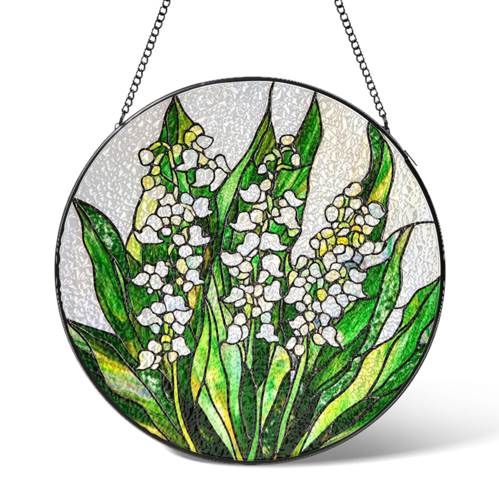S2tMhb Lily of the Valley Flowers Stained Glass Window Hanging,May Birth Flower Suncatcher Garden Decor Birthday Gifts,Sun Catcher Home Decoration for Bedroom Kitchen Windows,Christmas 15cm