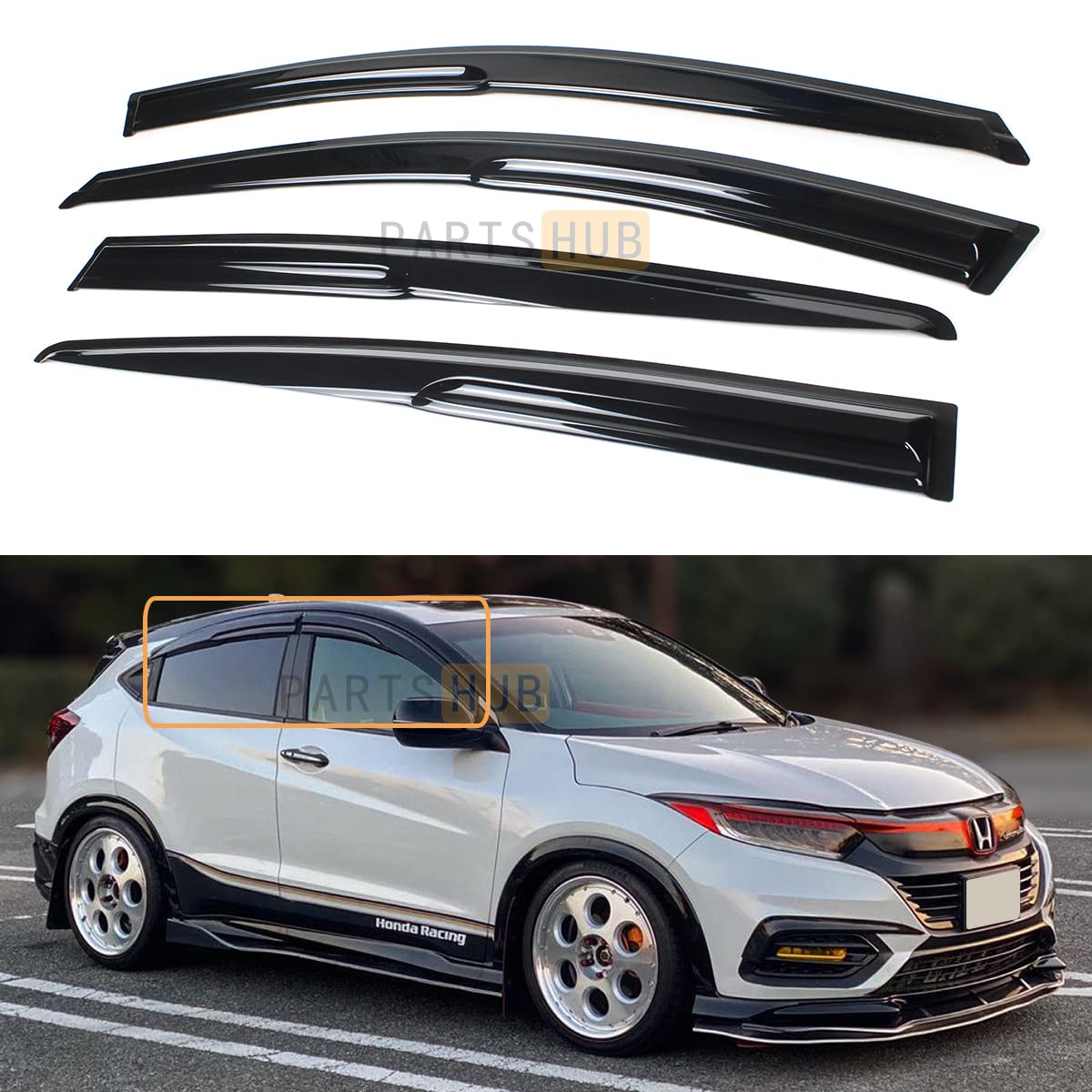 Fits for 2015-2022 Honda HR-V HRV 3D Wavy Mugen Style Window Visor Rain Guard Deflector