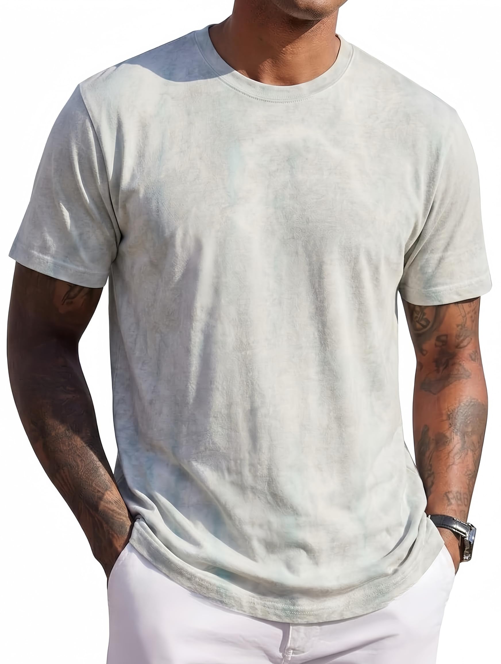 JEEGAL Herren T-Shirt Rundhals, 95% Baumwolle 5% Elasthan, Regular Fit Kurzarm Shirt mit Print, bequemes Männer Basic Shirt für Alltag Freizeit Sommer