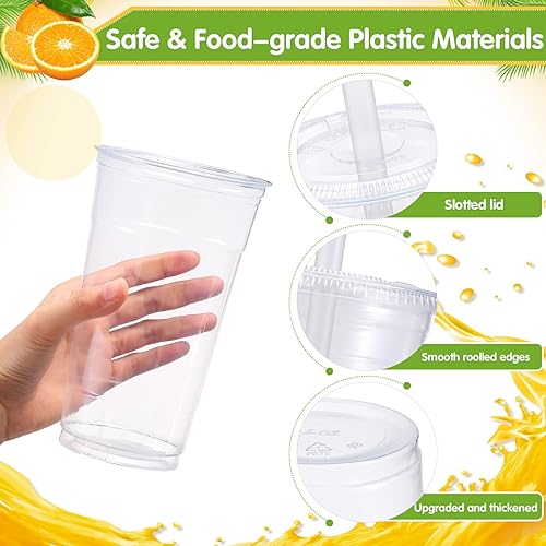 Miniatura 3 de 300 vasos de plástico transparente de 32 onzas con tapa con ranura para pajilla, tazas de café desechables transparentes con tapas planas, vasos de