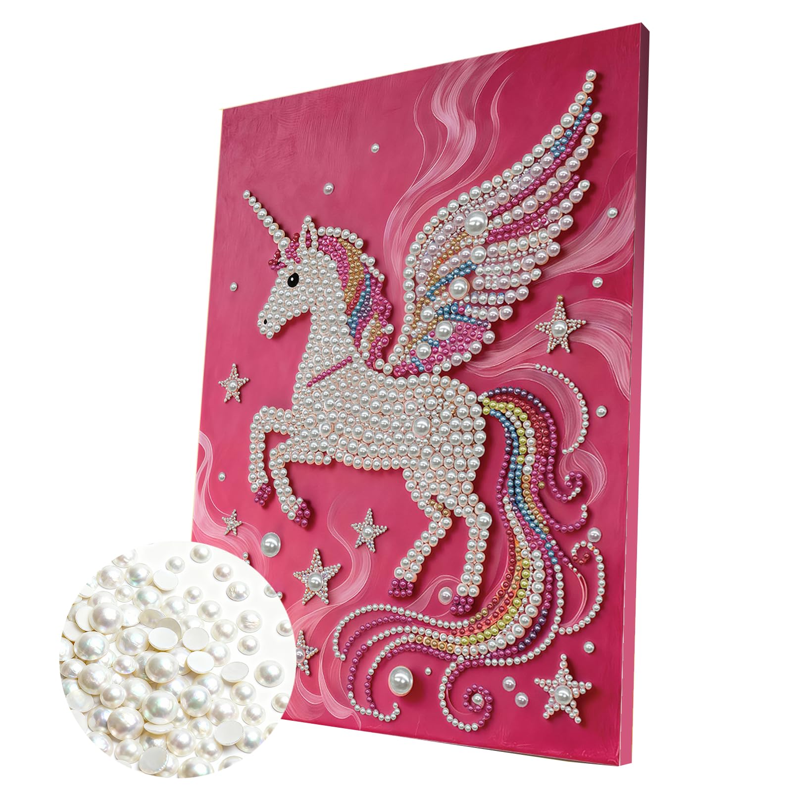 DIY Pearl Painting Kit with Wooden Frame, 3D Plastic Pearl Gemstone Ocean Art Craft for Adults Beginners, Diamond Art Kits for Adults, Home Wall Decor Ready Gift for Women(White Unicorn)(30 * 40cm)