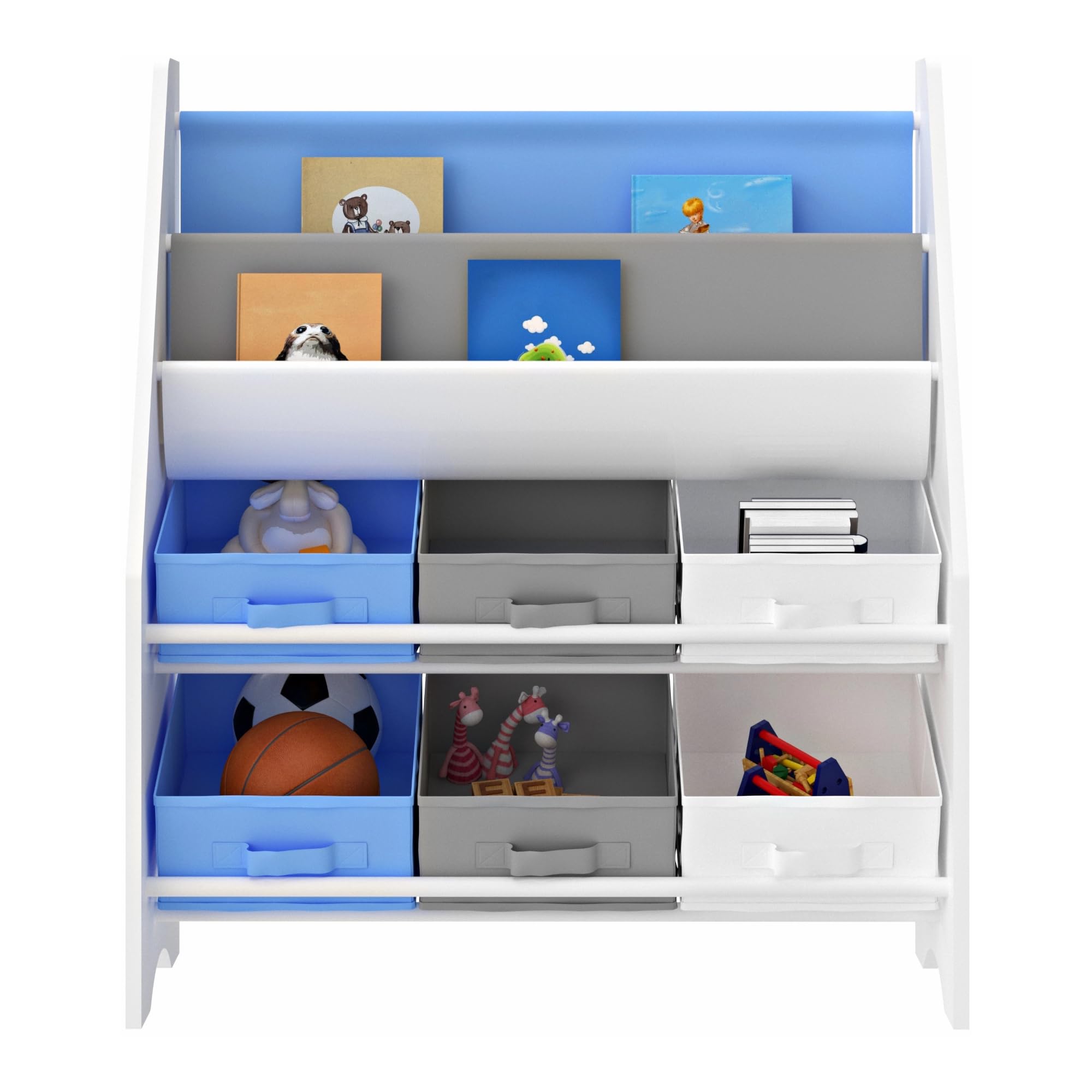 [en.casa] Scaffale per Cameretta con Contenitori Morbidi per Libri e 6 Cassetti Pieghevoli (AxLxP) 74 x 62 x 26,5 cm Mobile a Misura di Bimbi - Decorazione Koala - Blu/Bianco