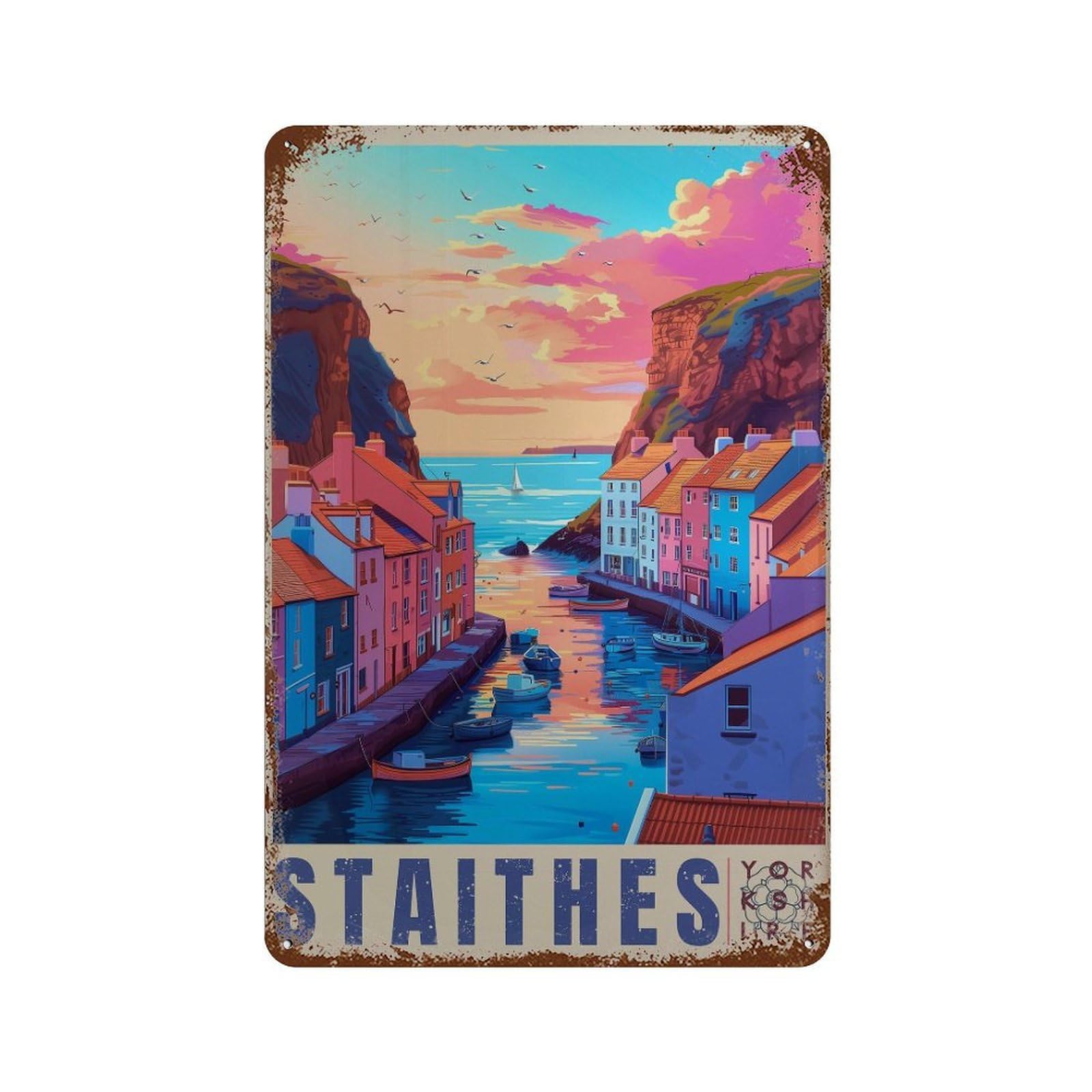xiaoxiaoshen Staithes Travel Yorkshire Coast UK Wall Decor Art Metal Tin Poster Modern Home Decor Art Home Bar Shop Decorations Vintage Sign 30x20cm