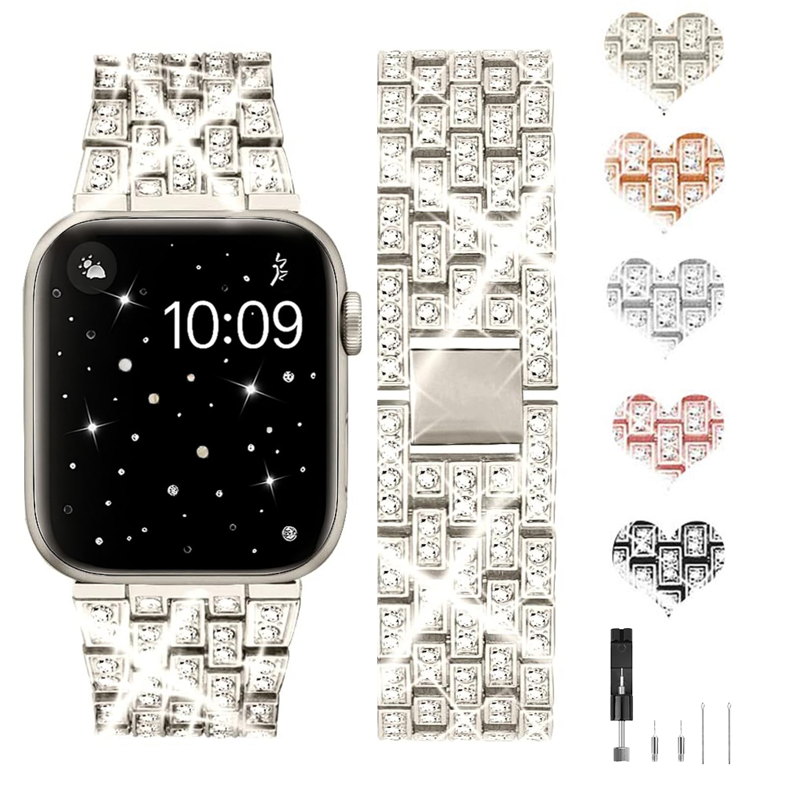 JJii Sung Bling Diamant Armband kompatibel mit iWatch 38mm 40mm 41mm 42mm 44mm 45mm 46mm 49mm, Damen Funkeln Schmuck aus Edelstahl Metall Armband für iWatch Serie Ultra SE 11 10 9 8 7 6 5 4 3 2 1