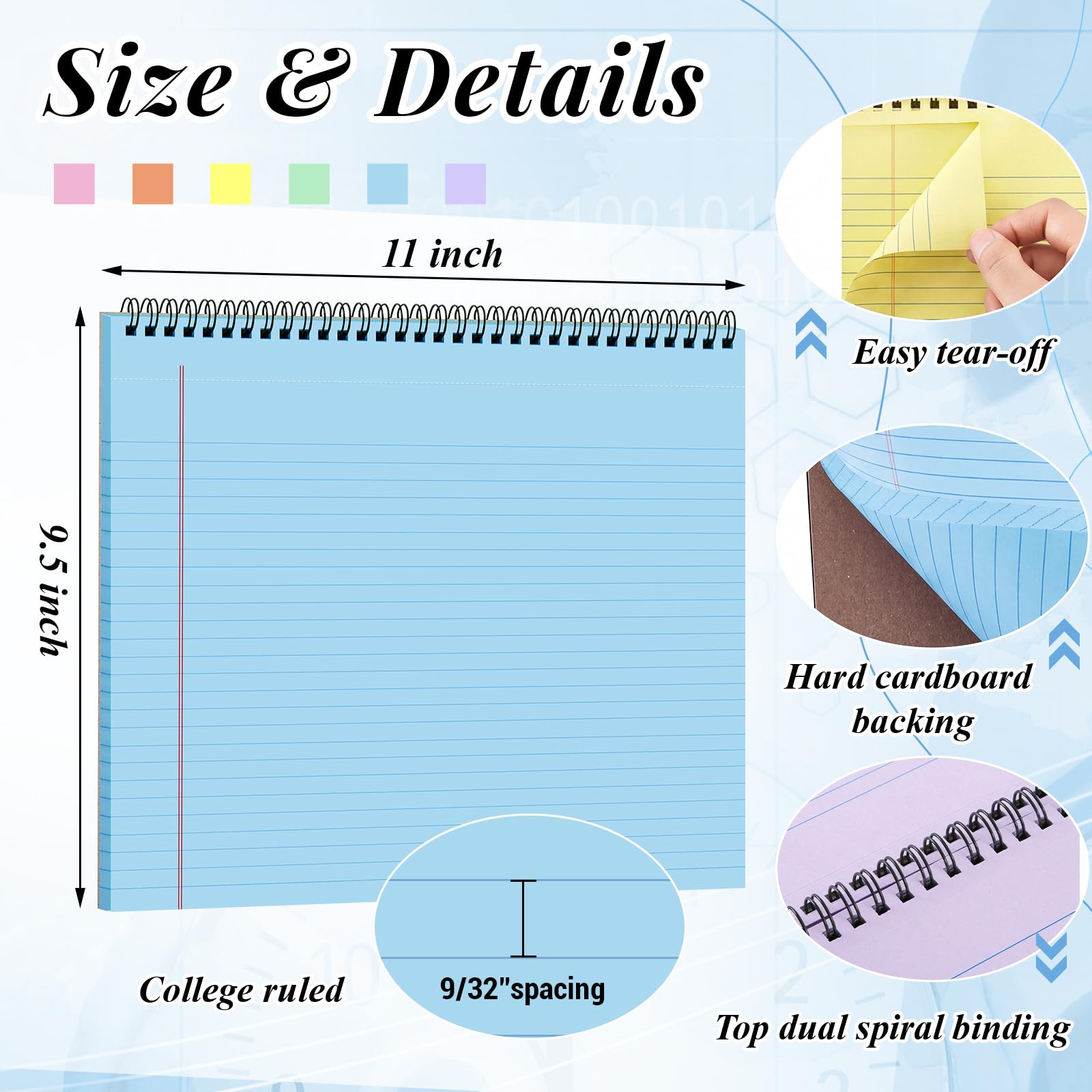 MotiMind 12 blocs legales en espiral horizontal 11 x 9.5 colores brillantes