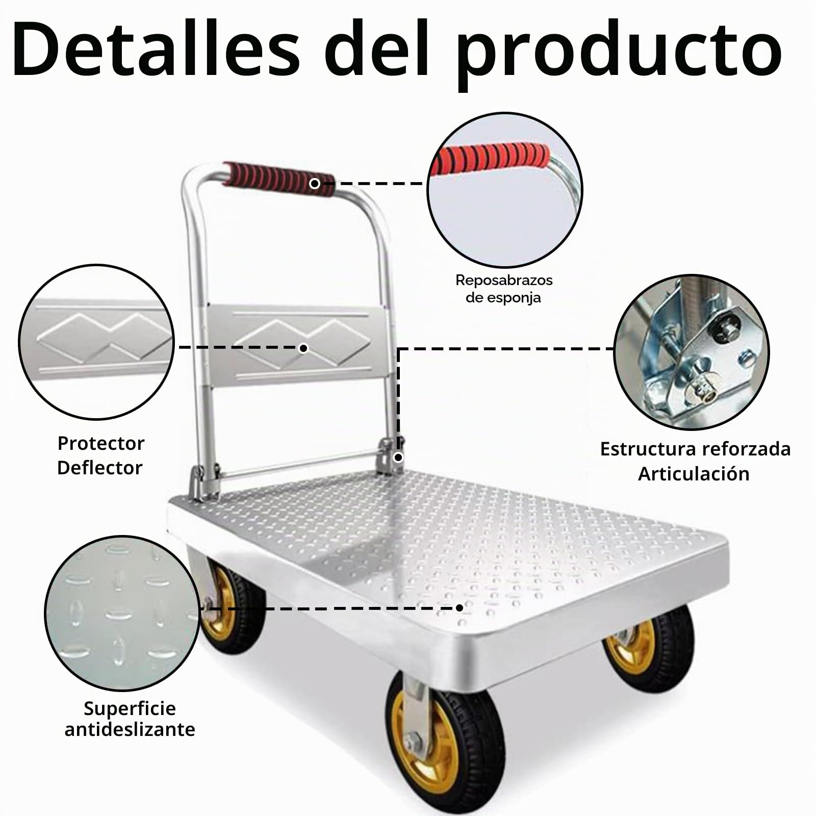 Carretillas 150-500 kg Carros de Plataforma Metálicos de Acero,Carrito Plegable con Ruedas,Equipados con Ruedas Giratorias de 360°,Adecuados para Supermercados,Almacenes y Garajes(Size:73x48cm)