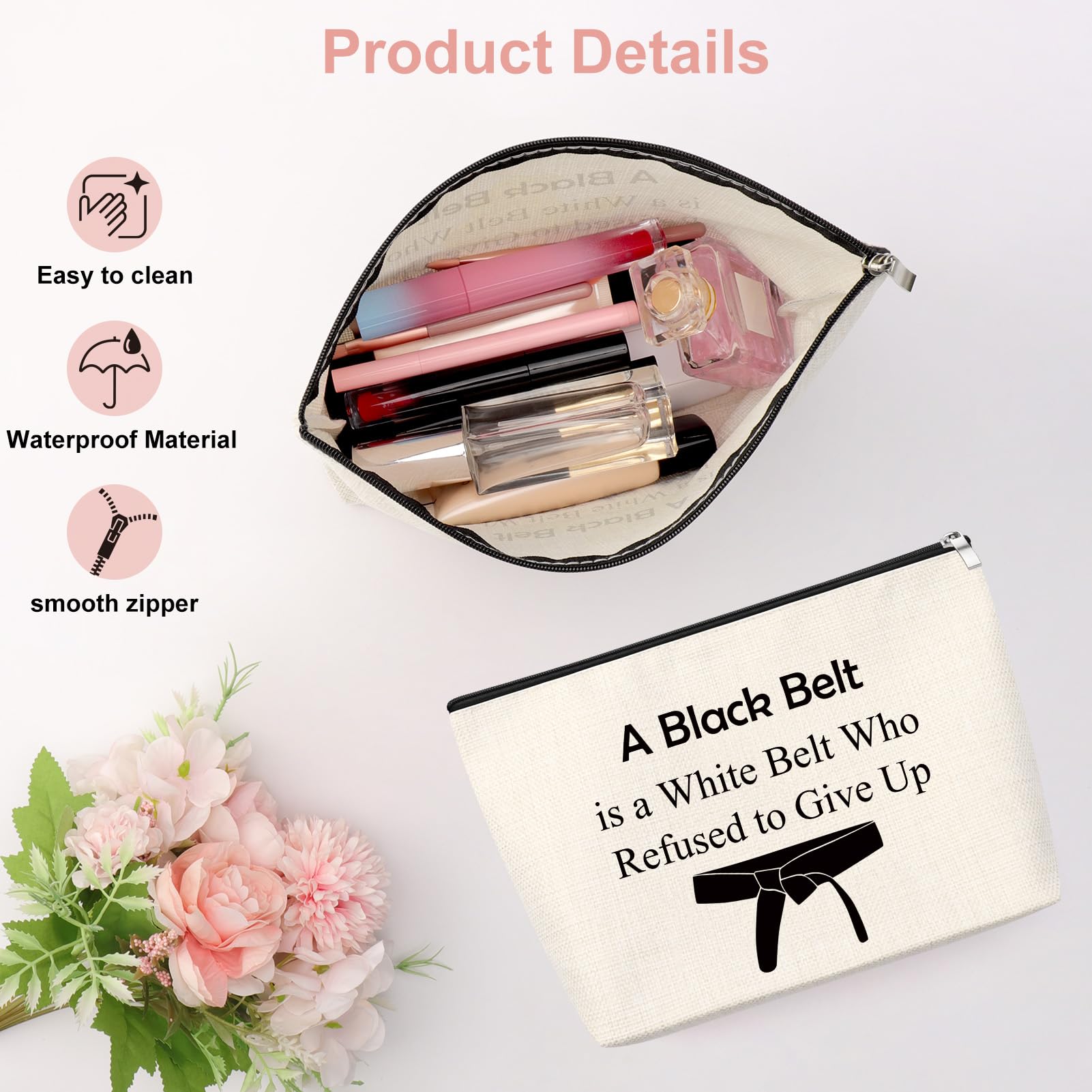 Martial Arts Gift Martial Art Makeup Bag Inspirational Karate Girl Gifts Judo Jitsu Gifts for Women Girls Encourage Taekwondo Karate Girl Gifts Tae Kwon Do Gifts Travel Zipper Cosmetic Pouch - Image 3
