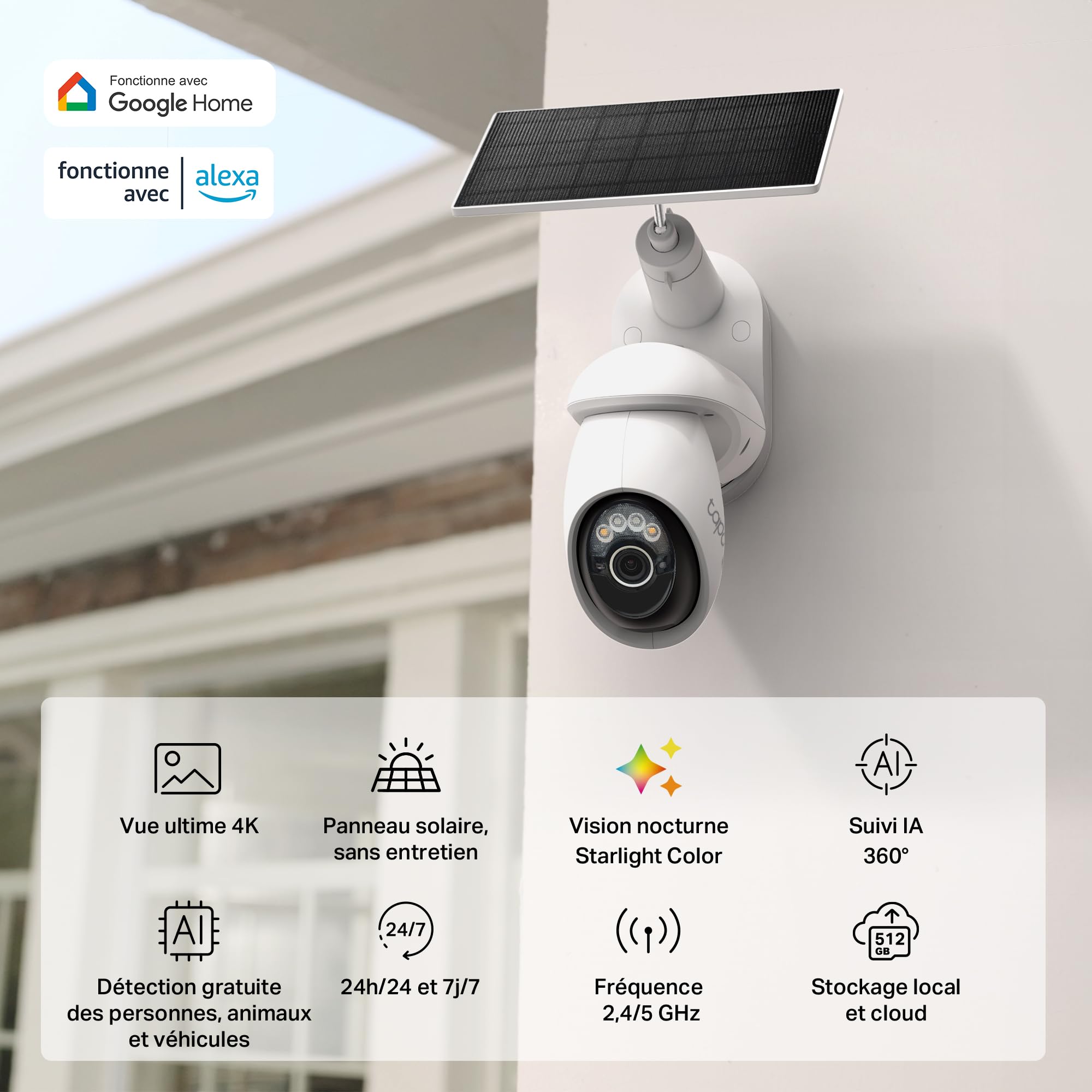 Tapo KIT 4 caméras C660 Caméra de Surveillance WiFi extérieure avec Panneau Solaire 4K 8MP H500 Hub Intelligent pour la Maison