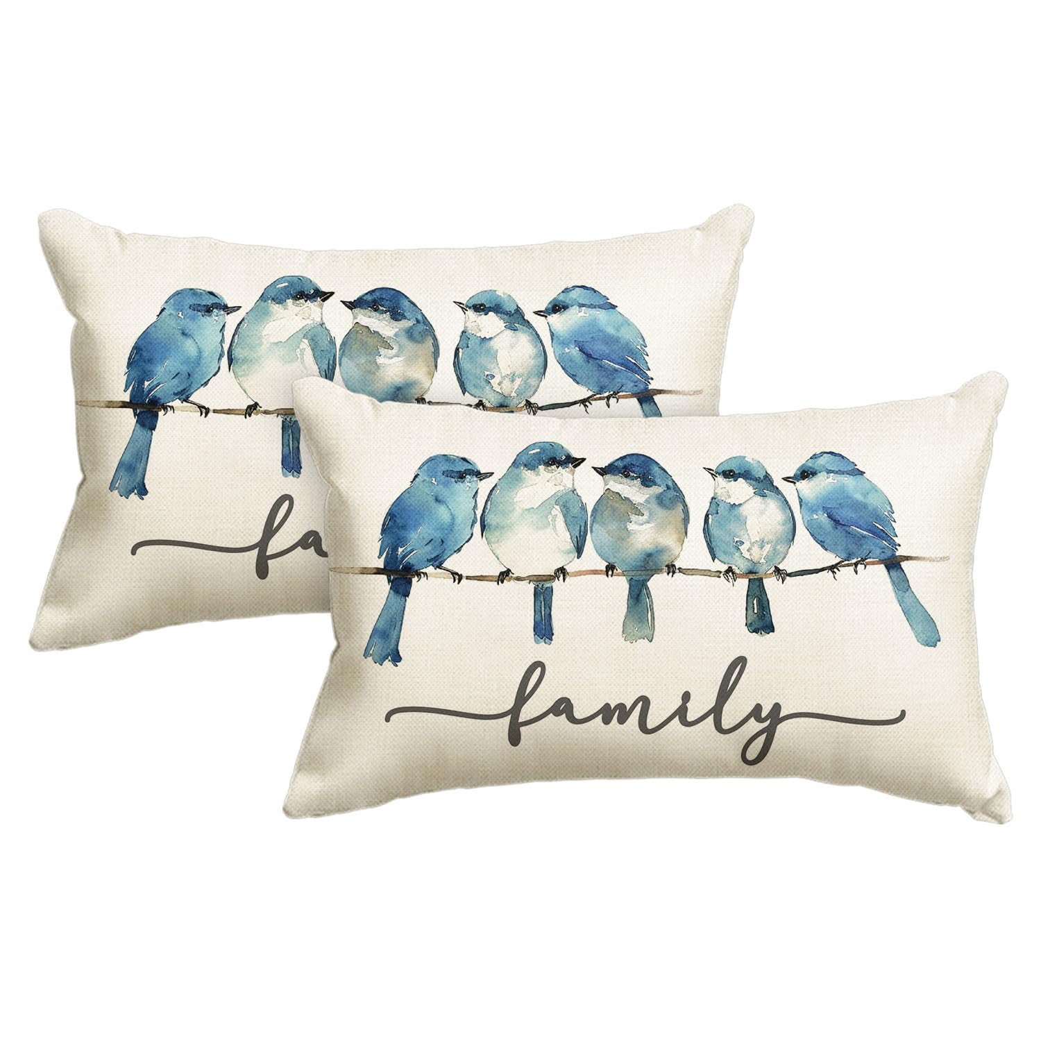 AVOIN colorlife Home Sweet Home Bluebird Family Watercolor Throw Pillow Cover, 12 x 20 Inch Blue Cushion Case Decoration for Sofa Couch Set of 2