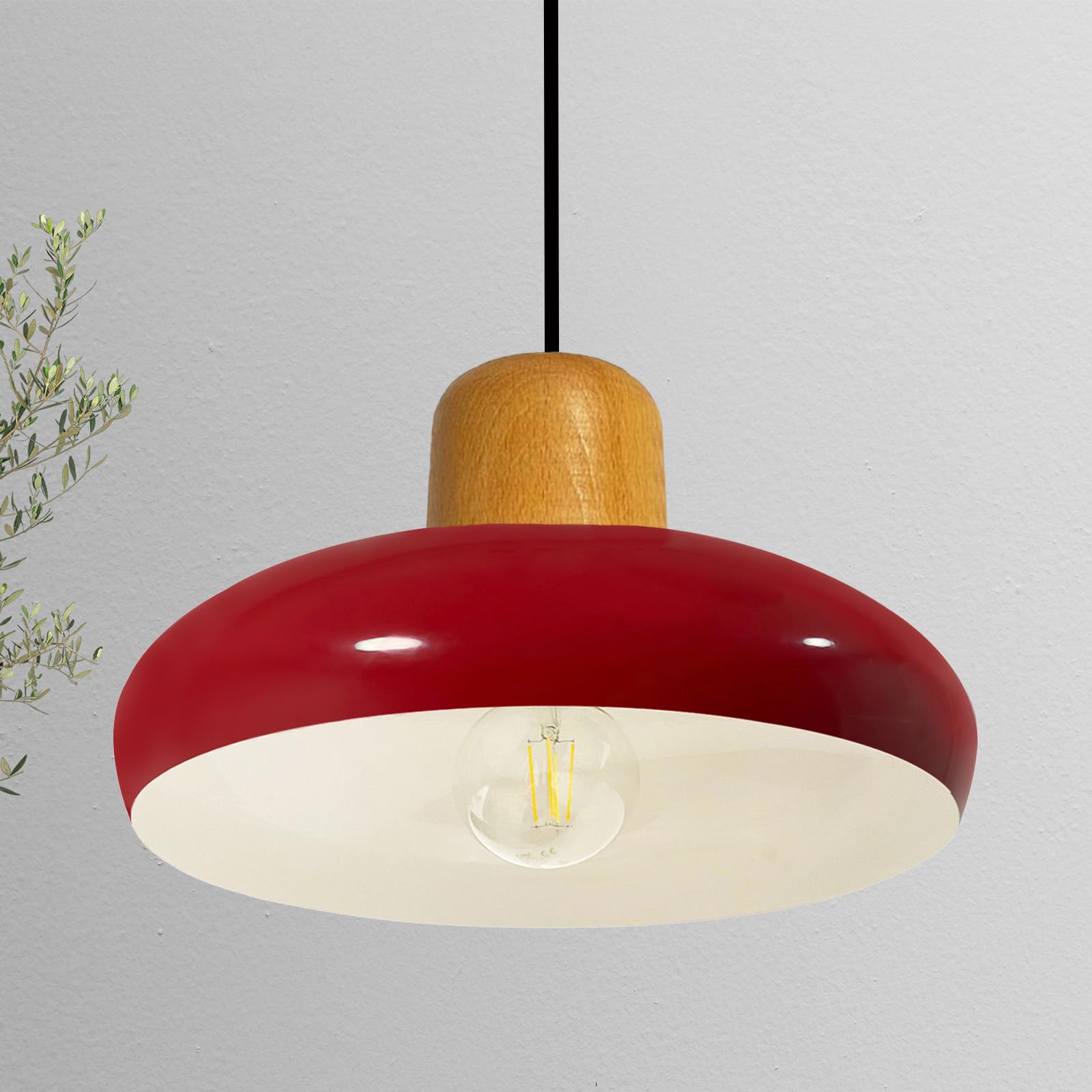 bamyum Androa Industrial Ceiling Light Ø40 cm Metal Ceiling Lamp Lighting Fixture Mid Century Modern Lamp Modern Chandeliers Vintage Light, Red