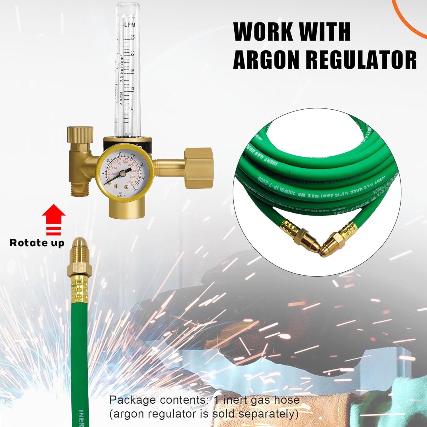 5FT Argon Gas Hose, Inert Gas Welding Hoses for MIG/TIG Welding Regulator，Argon/CO2 Flowmeter Regulator Hose, 5/8" UNF-18RH, NPT Fittings, Welding Accessories for MIG/TIG Welder