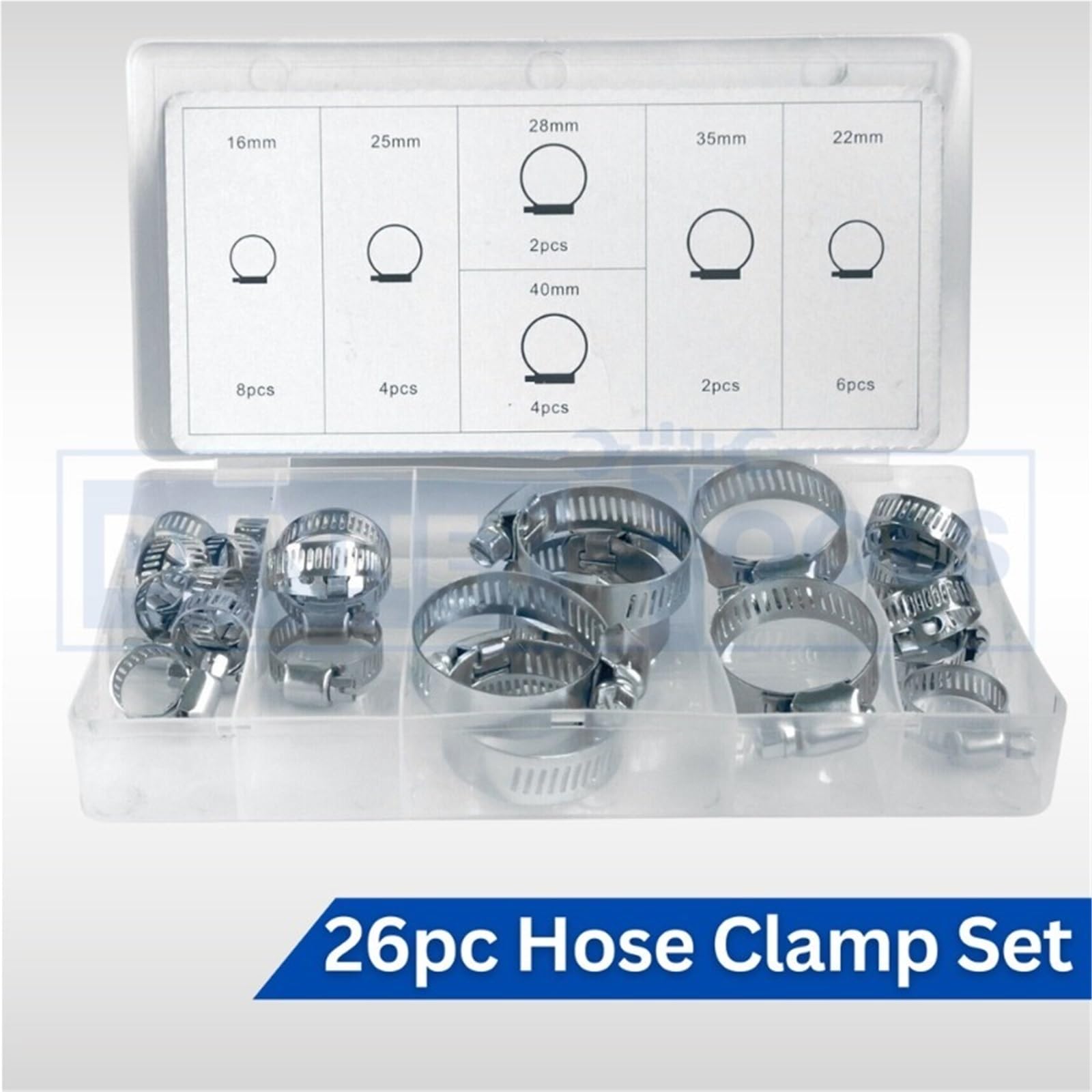 26-teiliges Schlauchschellen-Set aus Edelstahl in 6 Größen, verzinkt, verschiedene Schlauchschellen-Clips