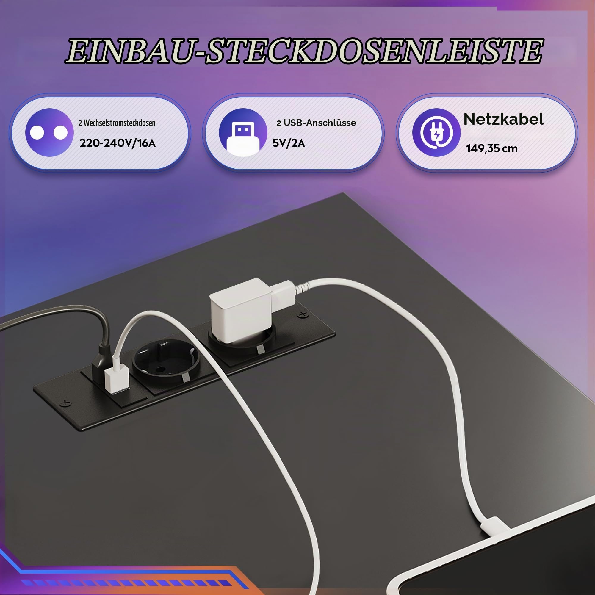 DEVAISE Eckschreibtisch L Form 120 x 80 cm mit Schubladen mit Steckdose und USB, Computertisch mit Ablageflächen für Homeoffice, Gaming & Schlafzimmer, Schwarz