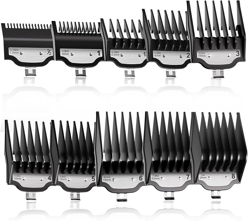 CR8GR8 Conjunto de 10 pentes para máquinas Wahl, de 0,16 cm a 2,54 cm