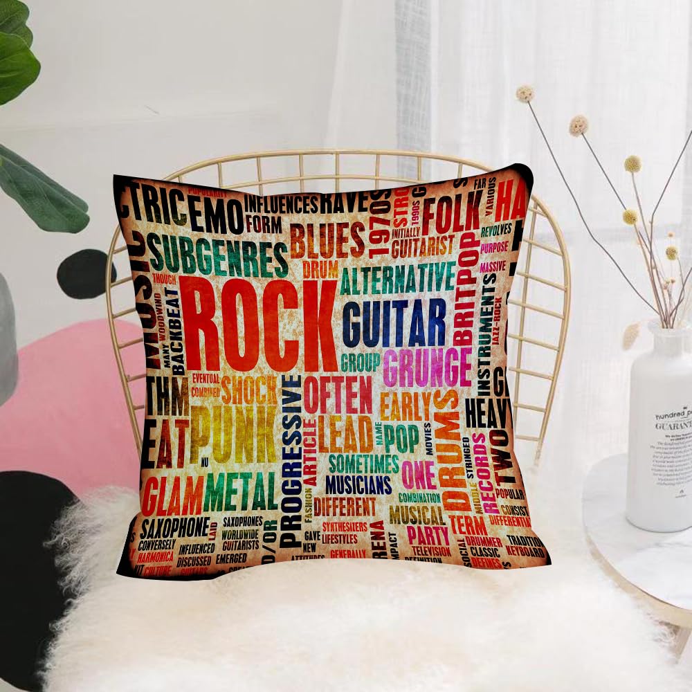 HYMSXW Cushion Cover,Throw Pillow Case Home Decorative for Living Room Bedroom Sofa Chair 20X20 Inch,Music, Retro Rock and Roll Symbol Lettering Grunge Distressed Colors Back Then,Pillowcase 50X50cm