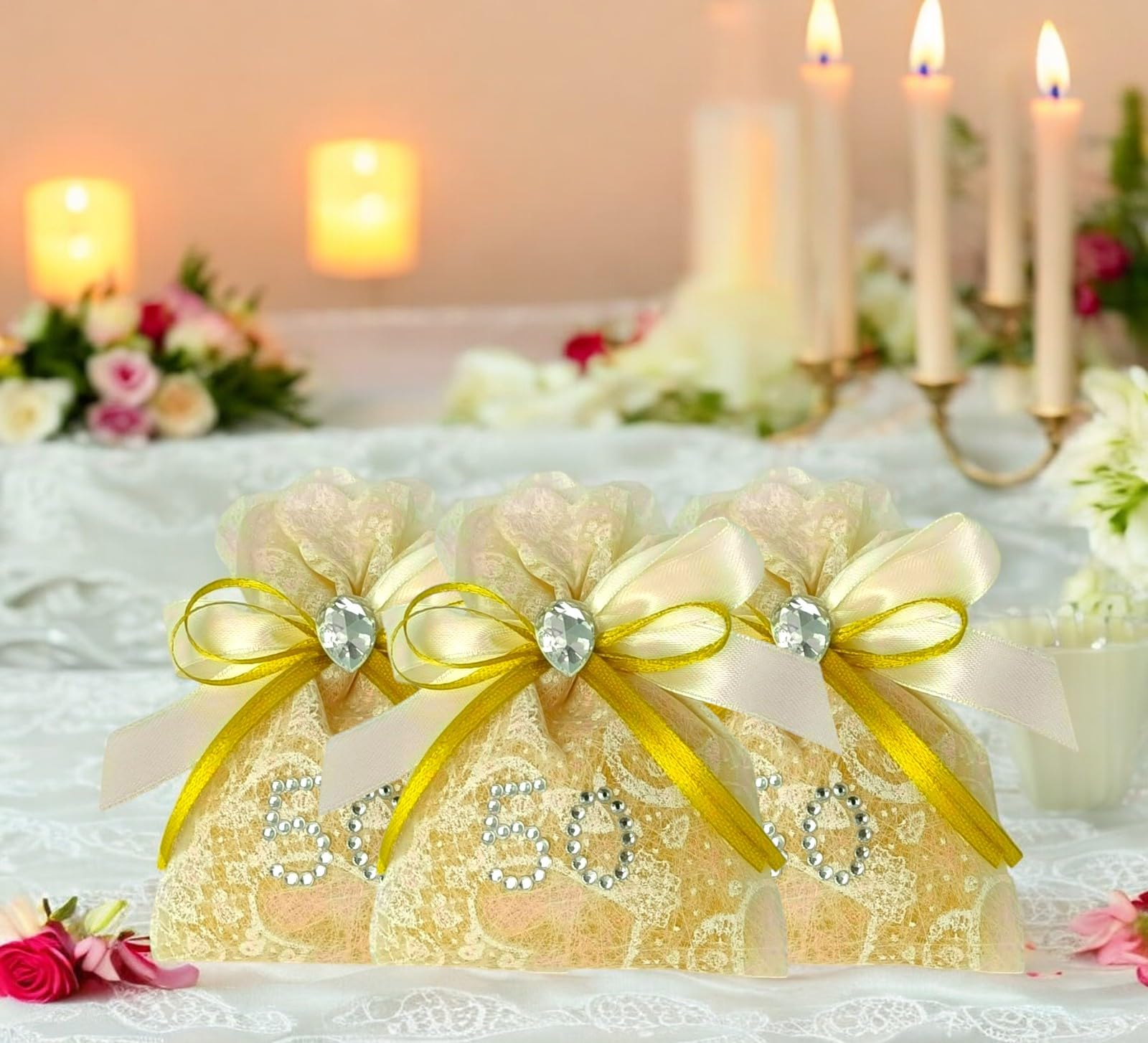 Set 50 Bomboniere Battesimo Con Rosario Acrilico - Sacchetti Organza E Scatole Croce Per Ricordo - Foto 2