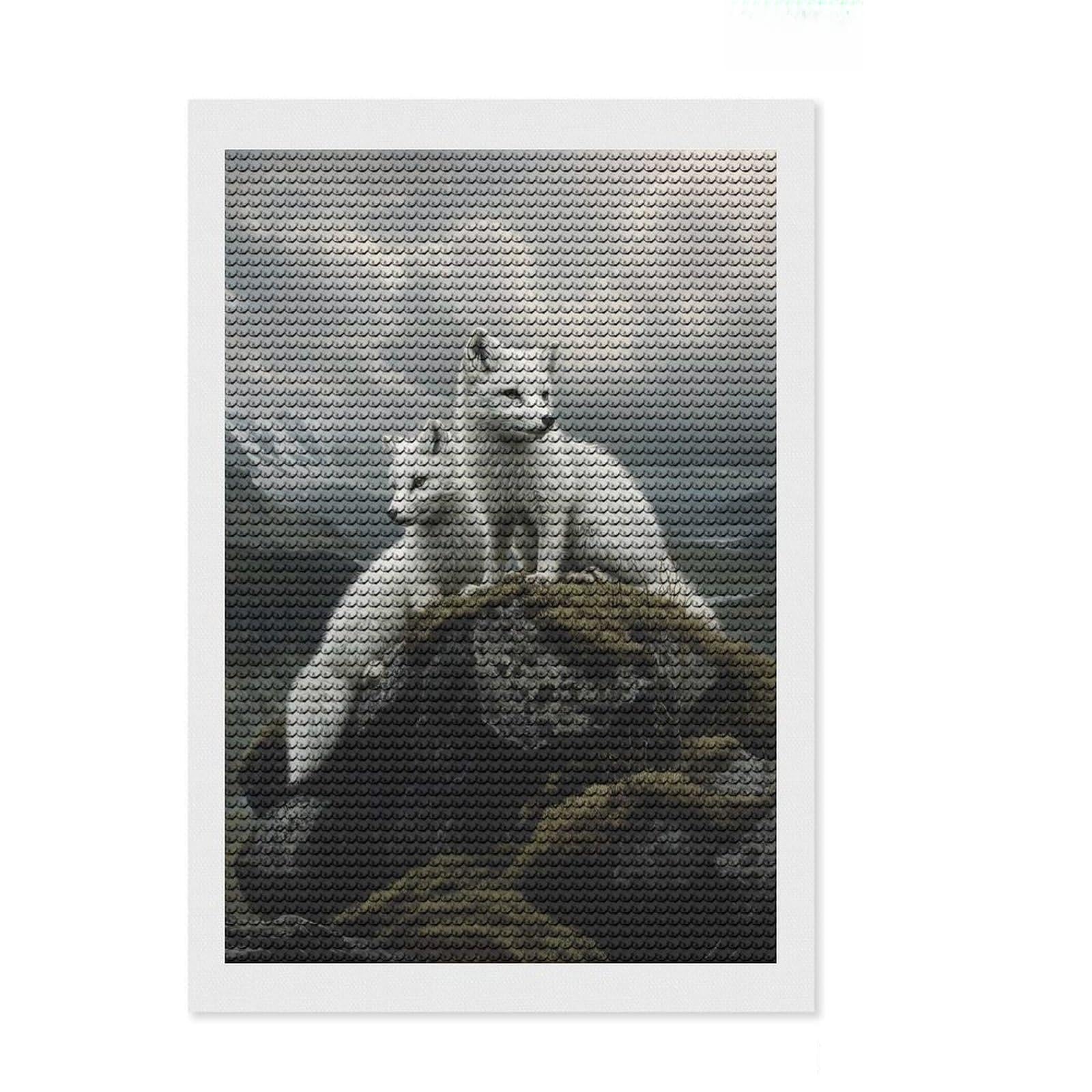 Junmoney Arctic Fox Duo Diamond Art Kit 8"x12", Home Wall Decor, for Creative Relaxation, Mindful Craft Activity, Thoughtful Handmade Gift