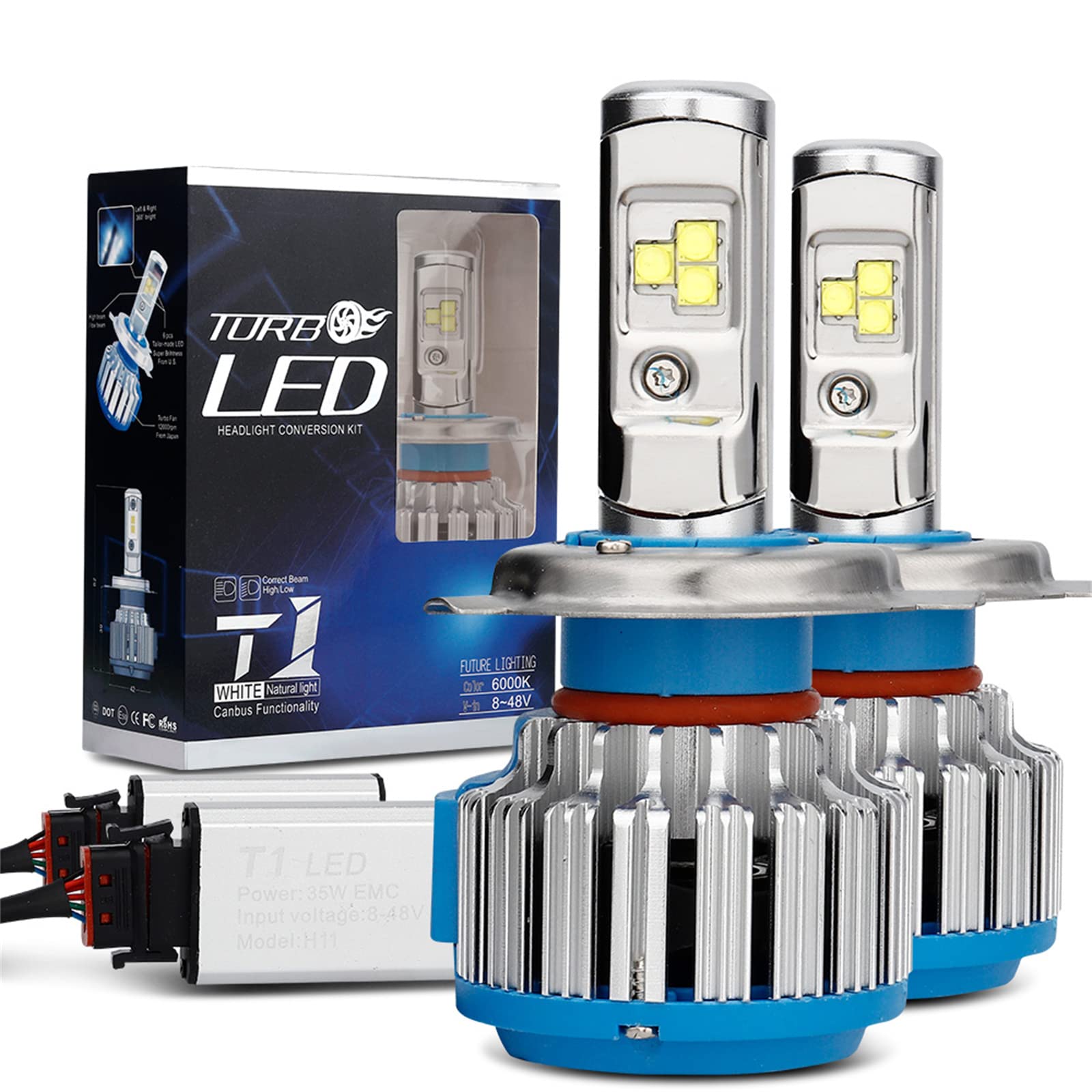 Lampadine Per Fari A LED, 55W 13000 Lumen Kit Di Conversione Per Fari A LED Super Luminosi 6500K Bianco Freddo IP68 Impermeabili, Confezione Da 2,H7