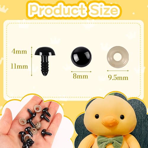 Miniatura 2 de UPINS 600 ojos de seguridad de 0.315 pulgadas con arandelas, ojos de seguridad de plástico negro para muñeca Amigurumi, ojos de ganchillo para