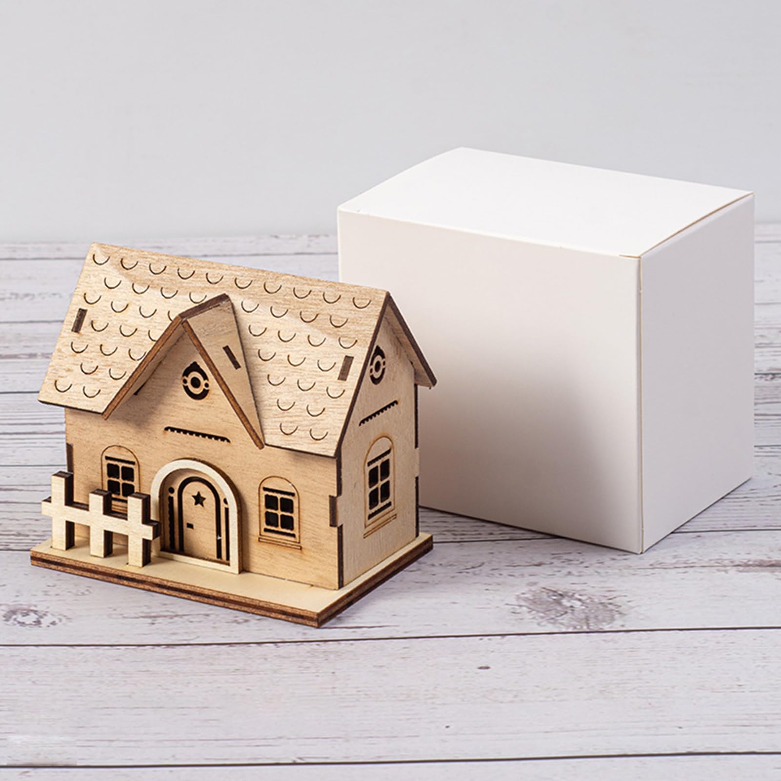 Set Di 5 Casette Di Villaggio In Legno Con LED A Batteria, Decorazioni Natalizie E Scandinave Per Caminetto E Scaffali