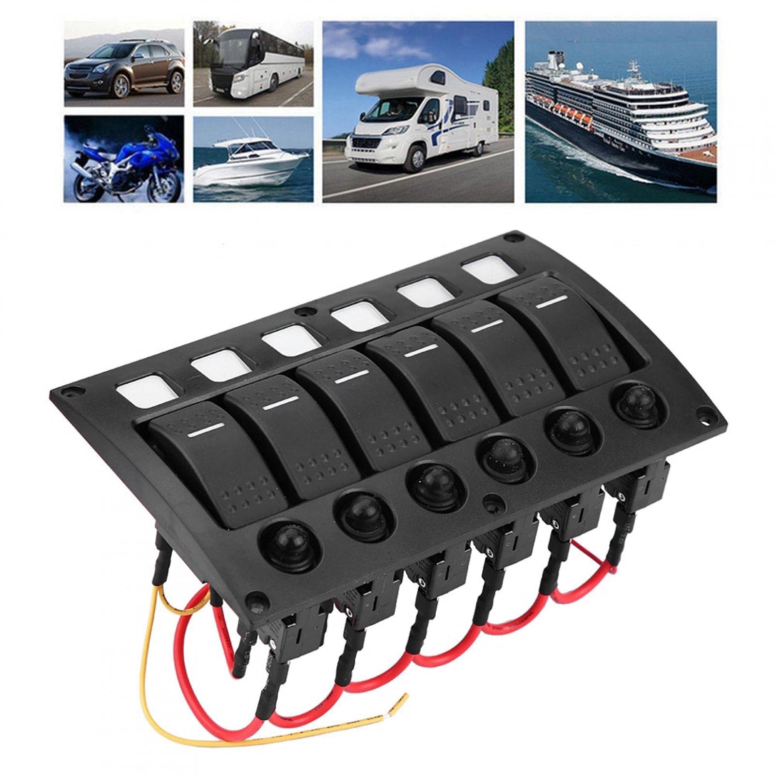 Pannello interruttori a levetta per barca, 6P 12/24V Car Boat RV Yacht Pannello interruttori a levetta on/off con indicatore luminoso a LED Interruttore automatico nero