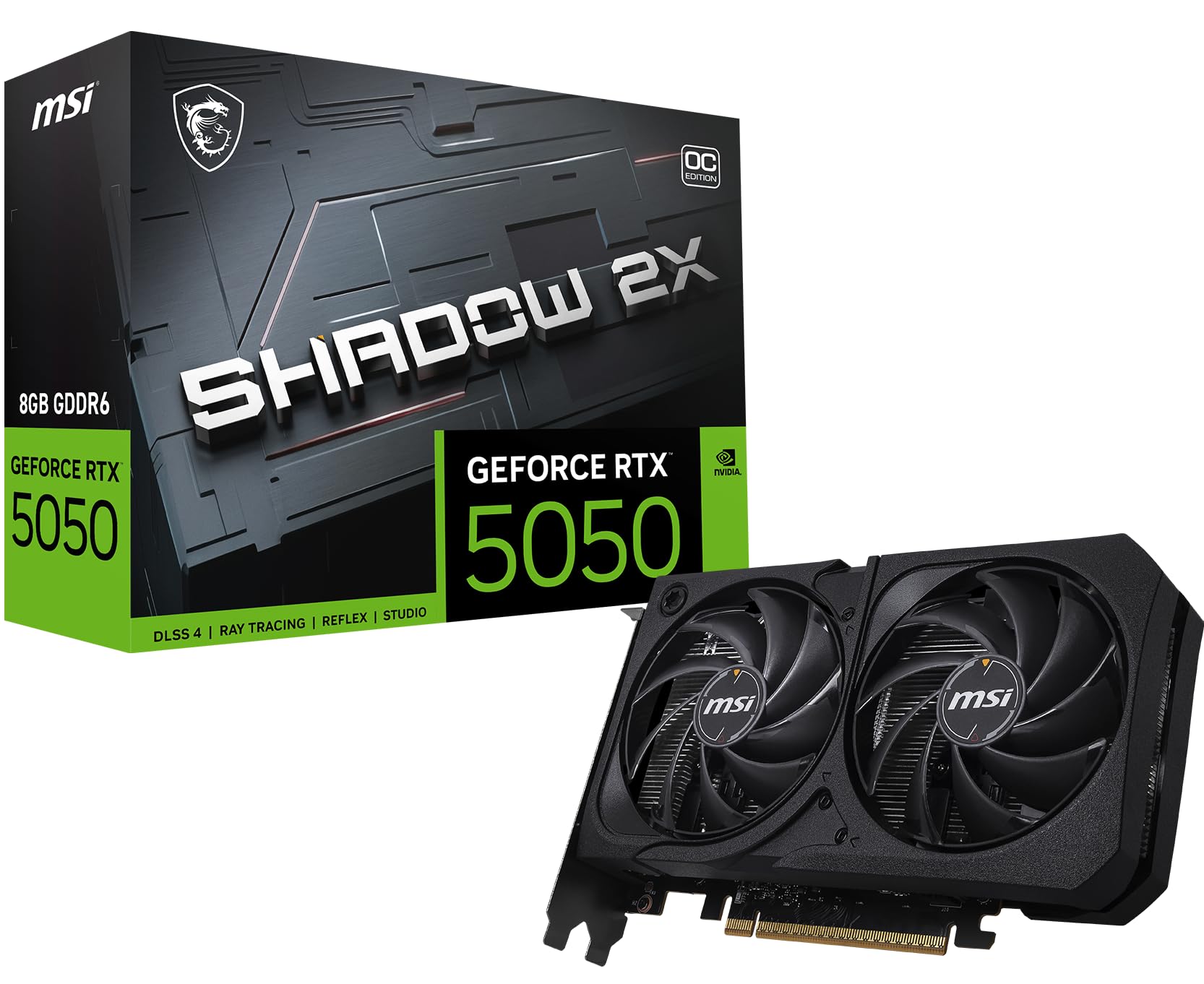 MSI Gaming RTX 5050 8G Shadow 2X OC Graphics Card (8GB GDDR6,128-bit, Extreme Performance: 2617 MHz, DisplayPort x3 2.1a, HDMI 2.1b, NVIDIA Blackwell Architecture)