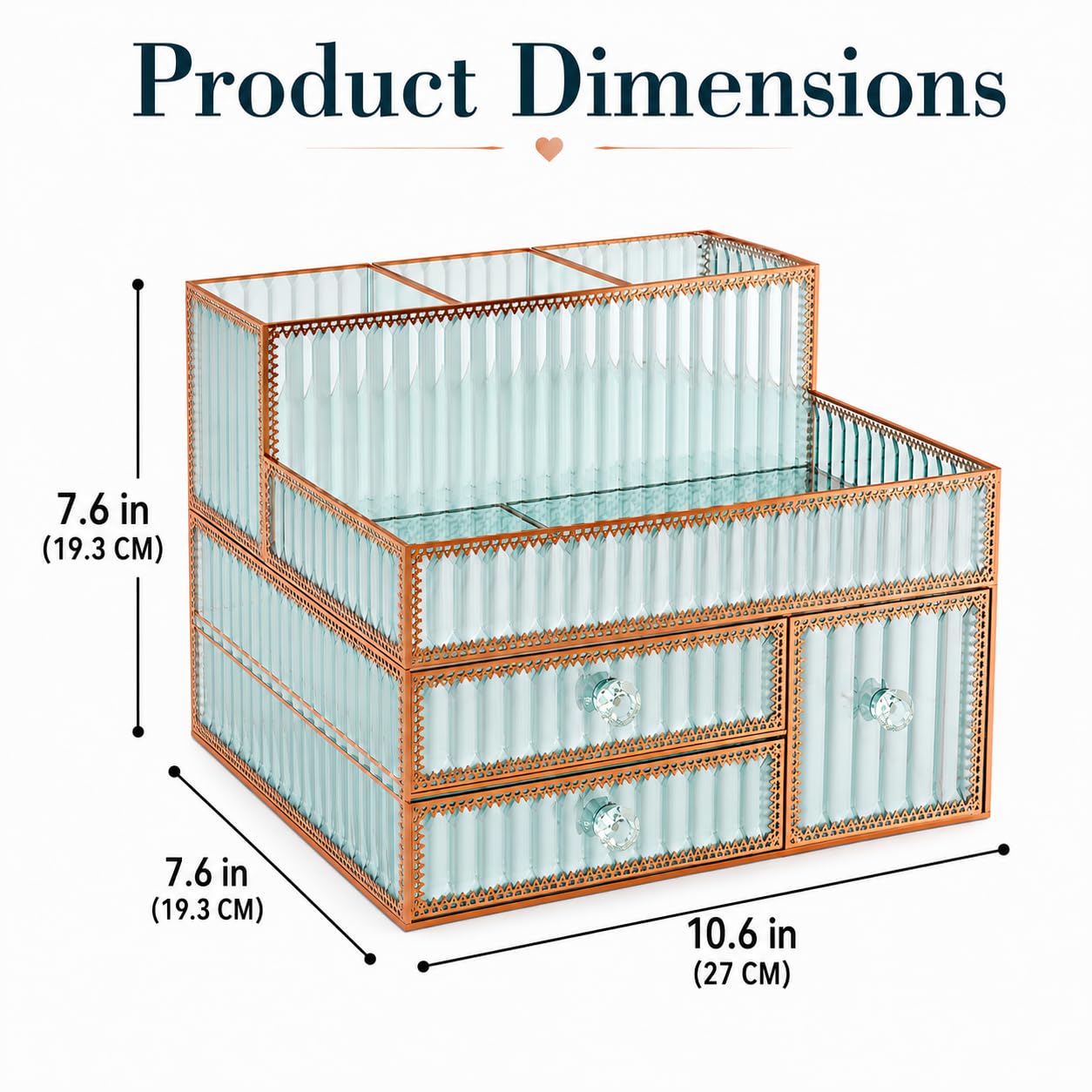 Youdepot Schminktisch Organizer aus gehärtetem Glas, Kosmetik Organizer für Make-up, Skincare, Pinsel, Parfüm und Haar-Tools, Badezimmer Aufbewahrung für Tischplatte, Grün