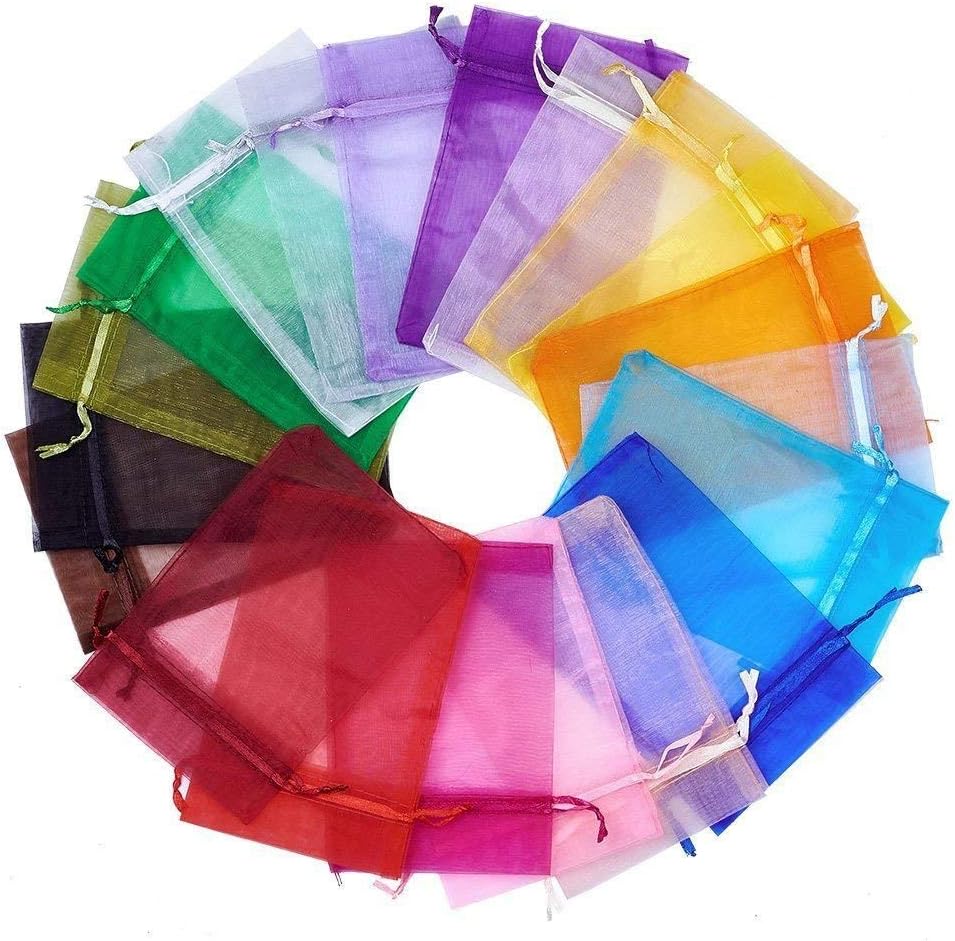 Wuligirl 100 PCS Drawstring Organza Bags 5X7 inches Jewelry Pouches Wedding Baby Shower Party Candy Gift Bags(100 pcs Mix, 5X7")