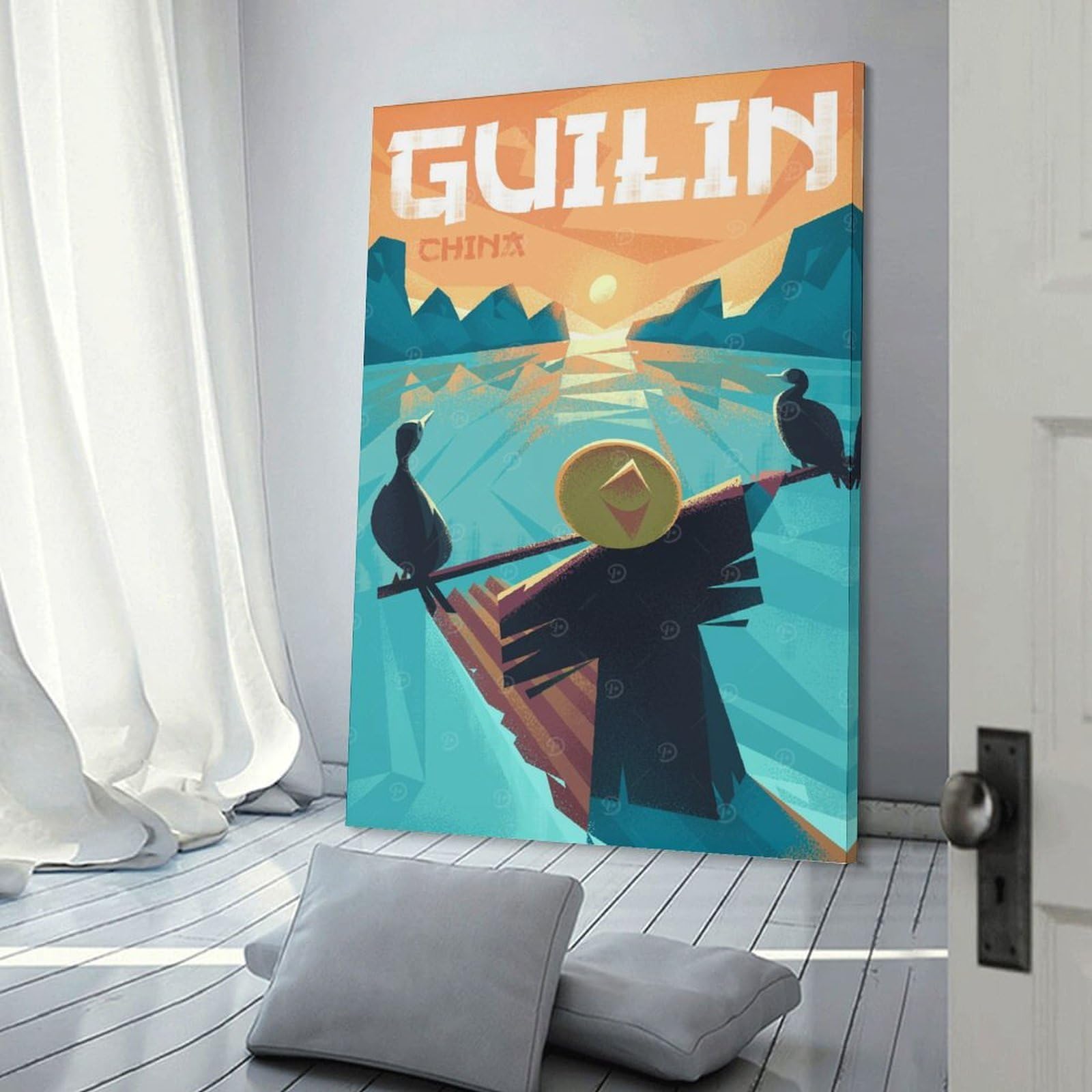 Junmoney Room Decor Wall Art Guilin, China Travel, 24x36inch(60x90cm), for Home Lounge, Bedroom Or Reading Nook, Eye Catching Artwork for Blank Walls