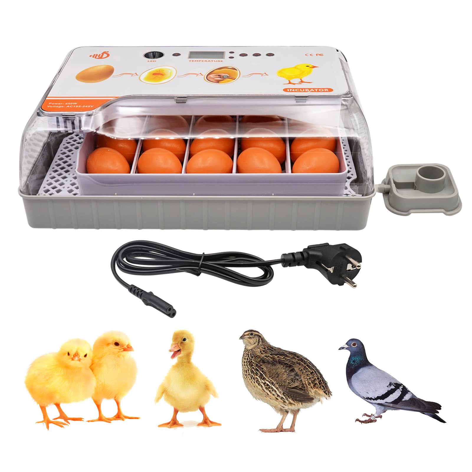 Incubadora Automática para 20 Huevos, Incubadora Huevos Codorniz con Rotación Automática y Control de Temperatura, Pantalla LED Digital para Gallinas, Patos, Gansos, Palomas, Codornices