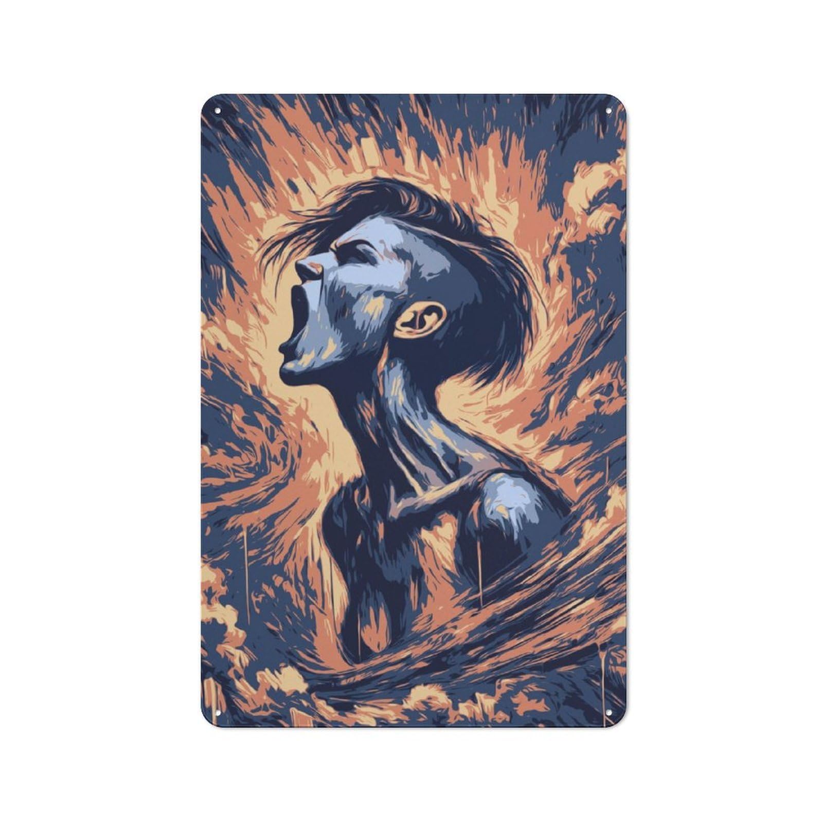 Junmoney Screaming Woman Tin Wall Plaque 30X20cm, Rustic Cottage Wall Art For Dining Room, Cafe, Entryway Or Family Room