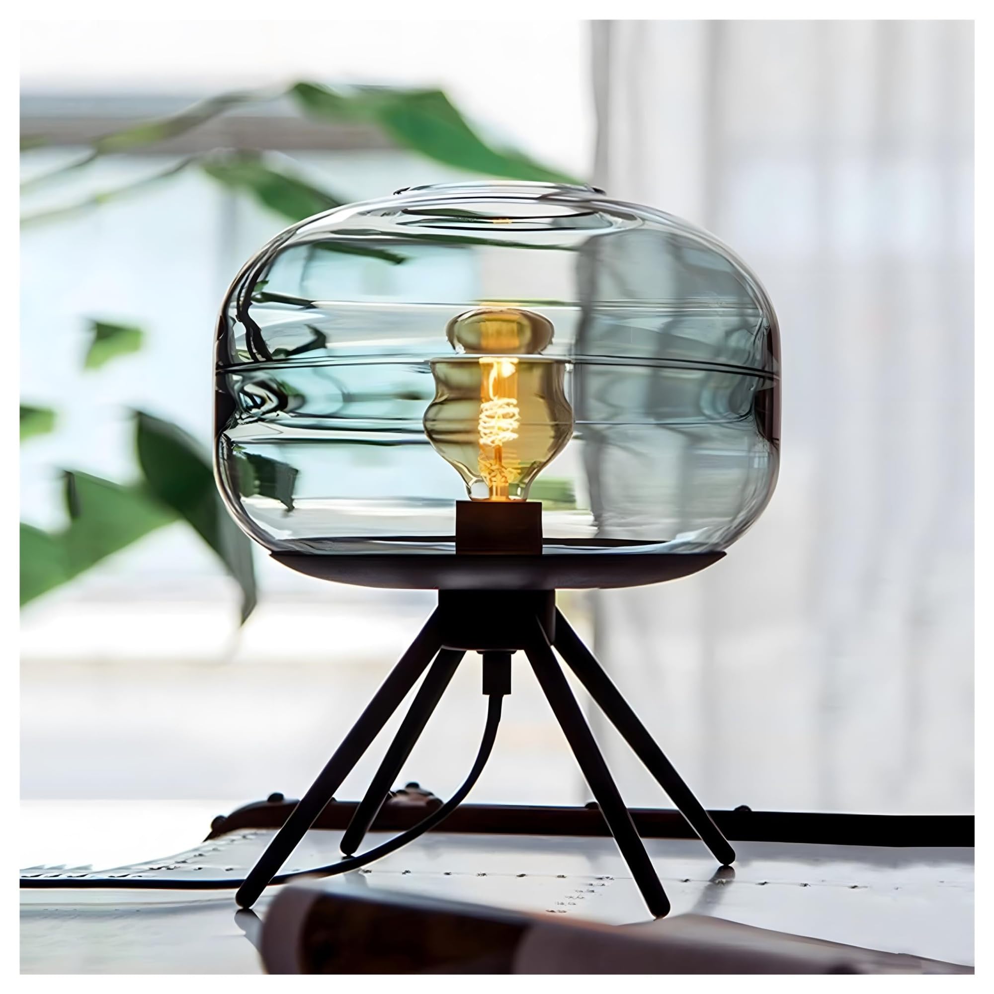 KHUKHU Industrial Table Lamp Glass Desk Lamp Four Corner Bedside Lamps