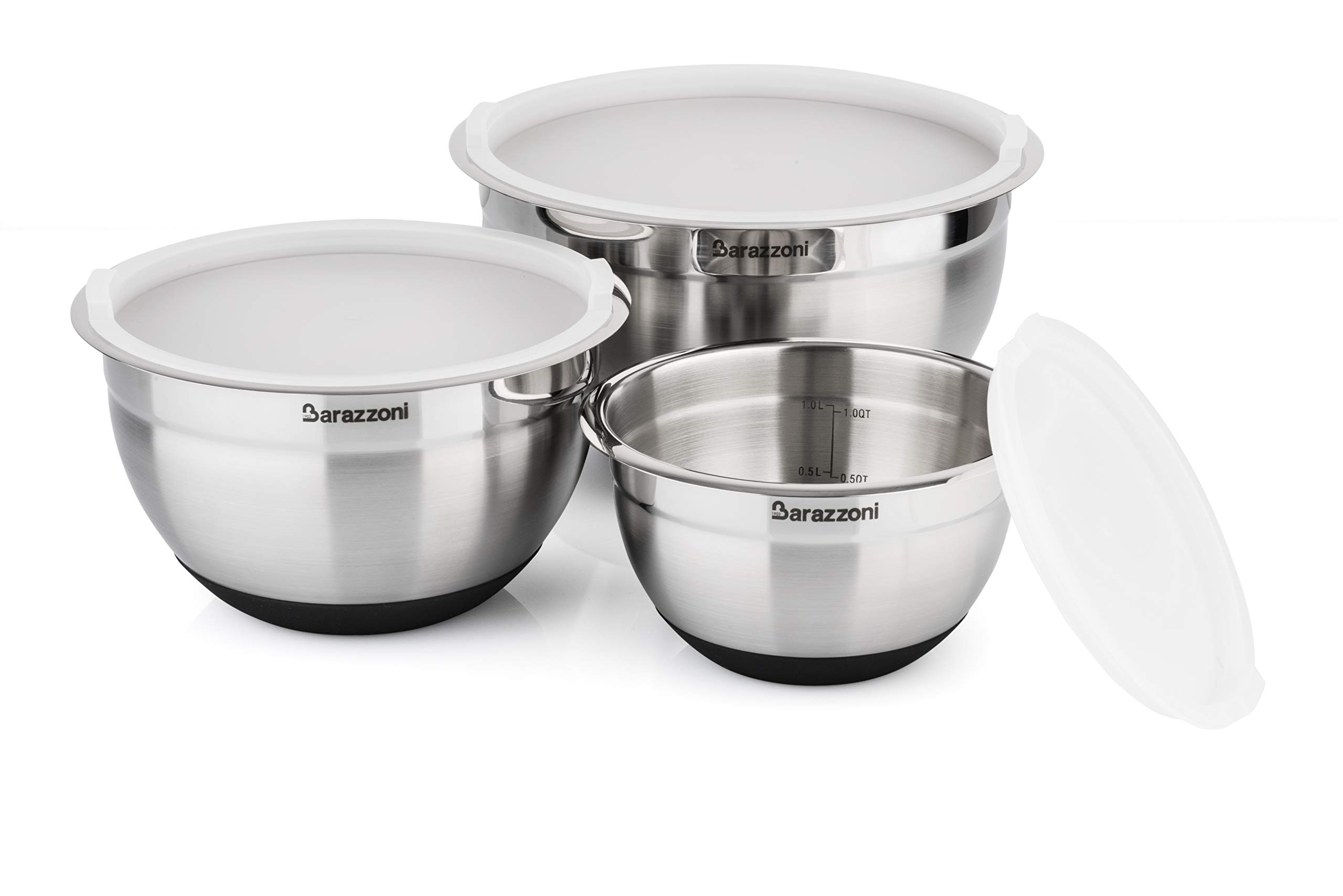 Bowl Acciaio Inox 18/10 ø24cm, Base Silicone Antiscivolo, Coperchio ermetico, Scala Graduata, Multifunzione