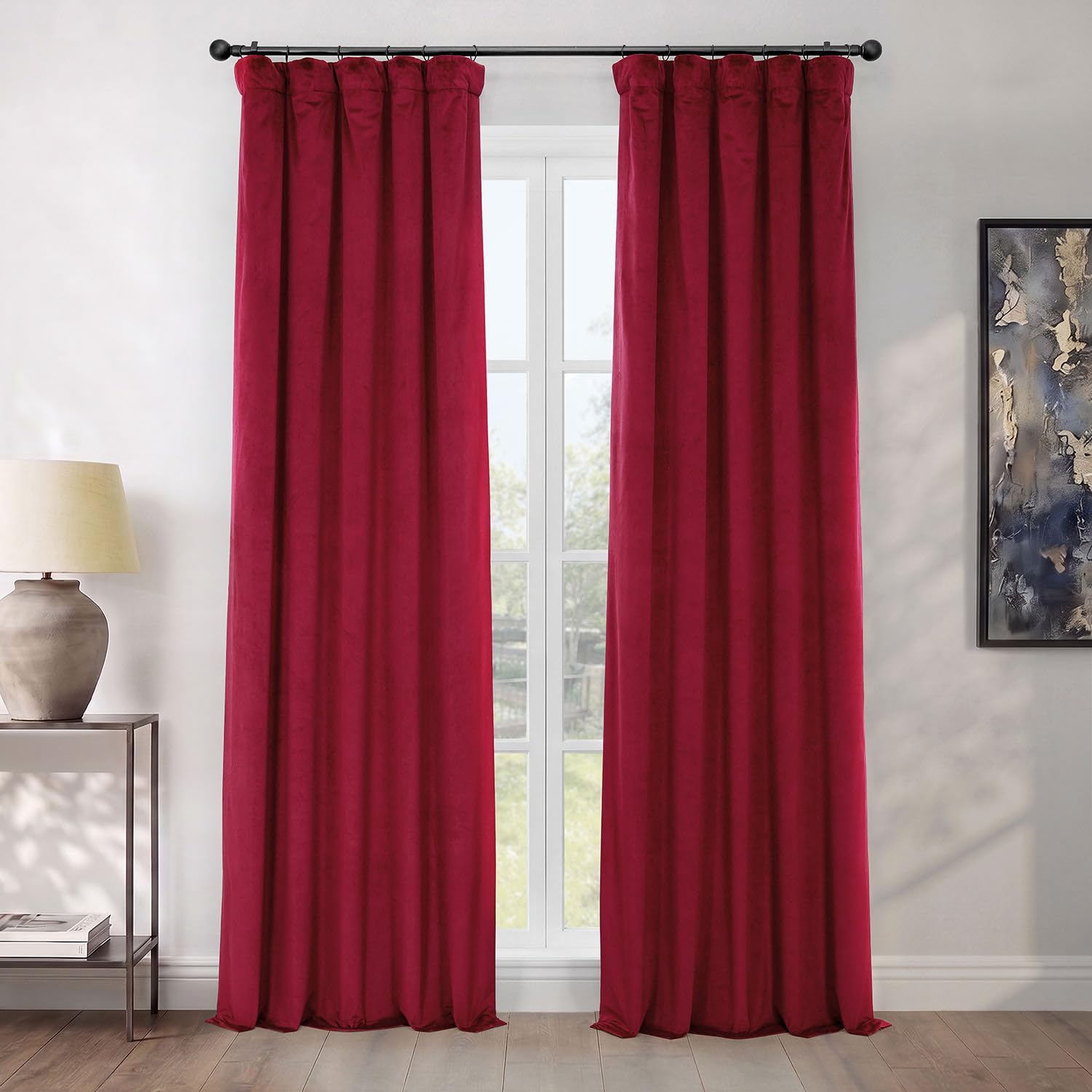 HPD Half Price Drapes Heritage Plüsch-Samt-Vorhänge, 244 cm lang, Raumverdunkelungsvorhänge für Schlafzimmer und Wohnzimmer, 127 x 244 cm (B x L), 1 Panel, Kinorot