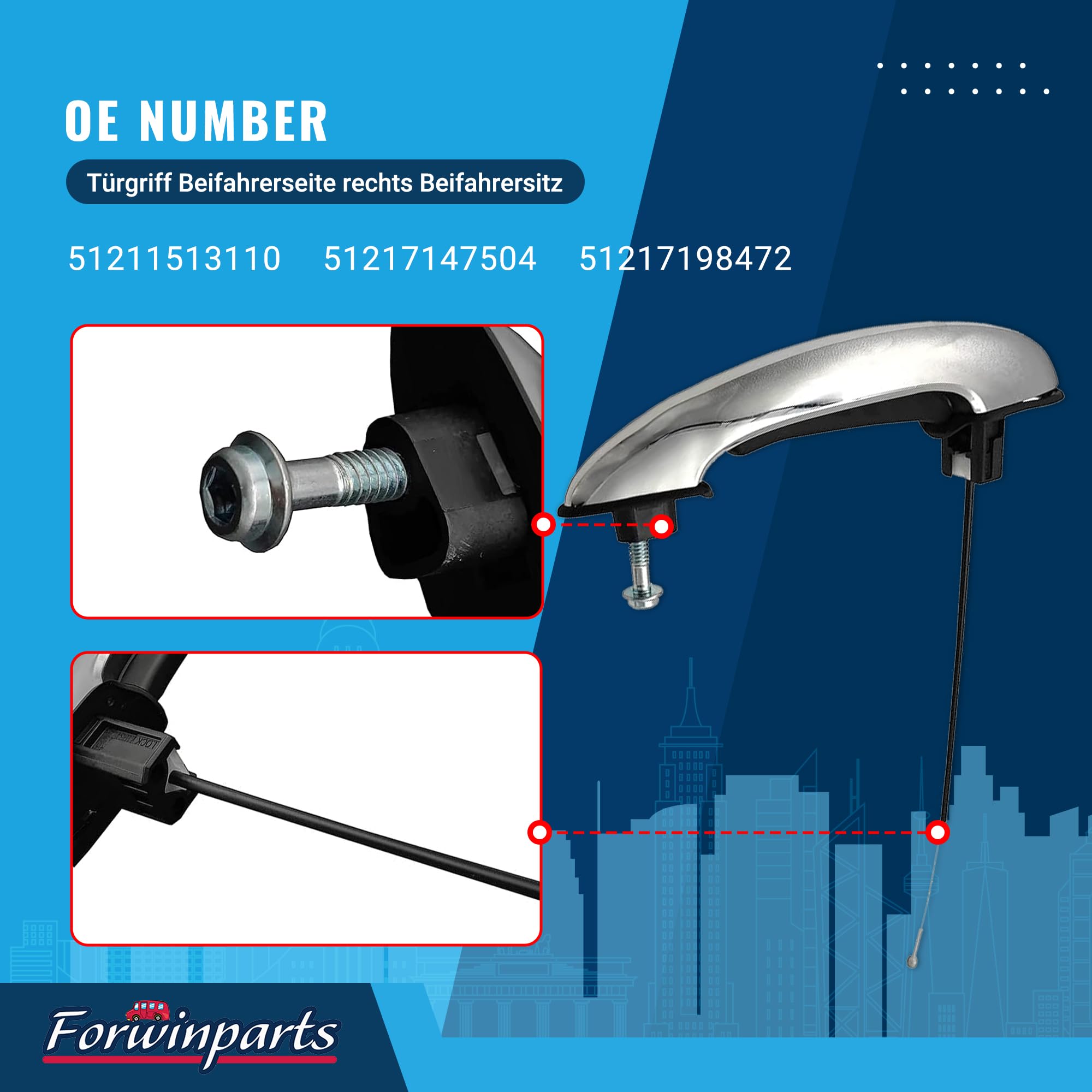 Forwinparts 51217198472 Mini Türgriff Beifahrerseite rechts Beifahrersitz für Mini Cooper R50 R52 R53 R55 R56 R57 R58 R59 2002-2015 51217147504 1.6L L4
