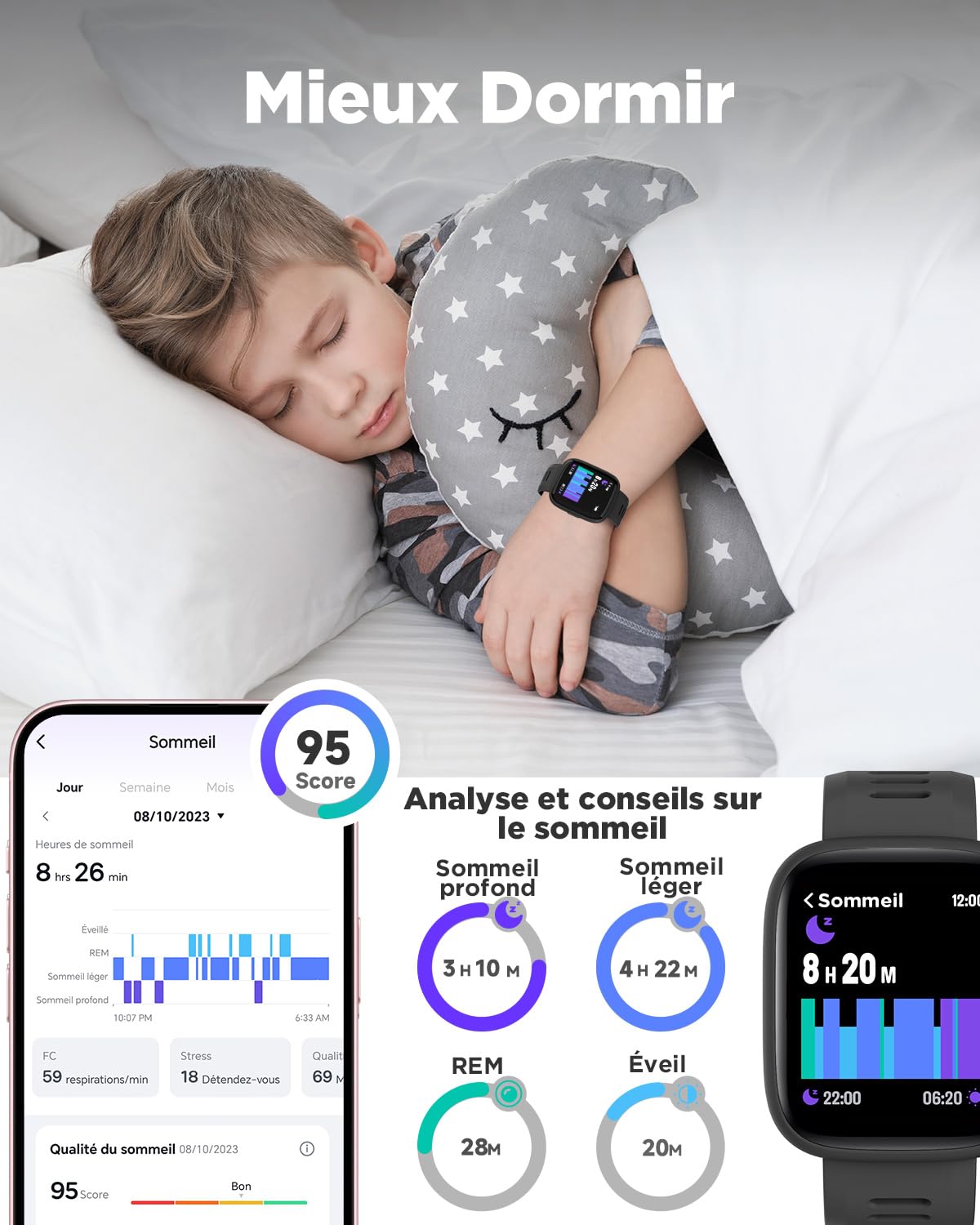 BIGGERFIVE Montre Enfant Connectée ou Non, 1,8" Smartwatch Podomètre | Cardiofrequencemètre, IP68 Étanche, Moniteur de Sommeil, Jeux de Puzzle, 100+ Cadrans pour Garçons Filles Ados 5-16