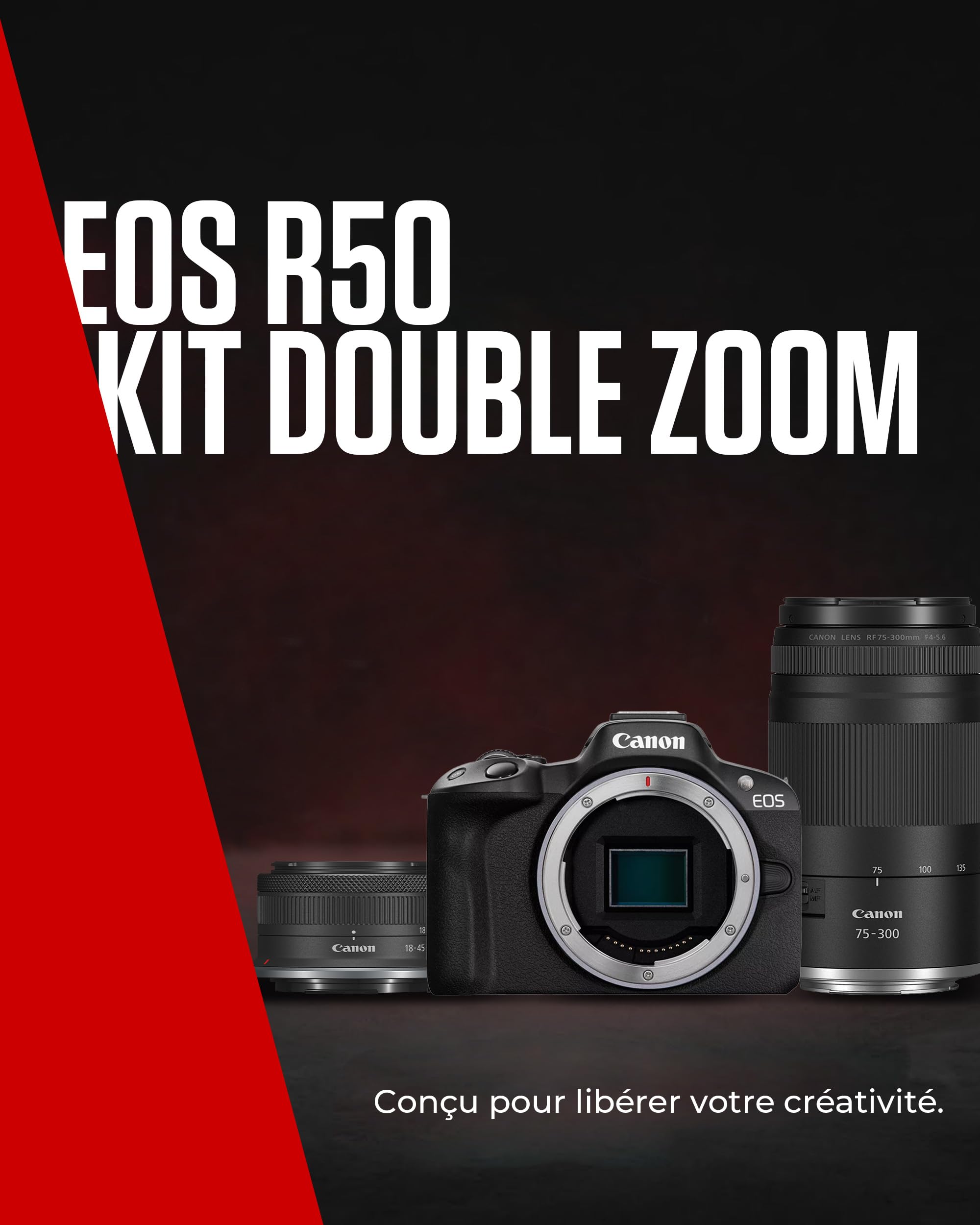 Canon EOS R50 Appareil Photo Hybride + Objectif RF-S 18-45mm + RF 75-300mm Kit Double Zoom - Appareil Photo numérique avec autofocus + détection de scène et des Visages, Animaux véhicules Vidéo 4k
