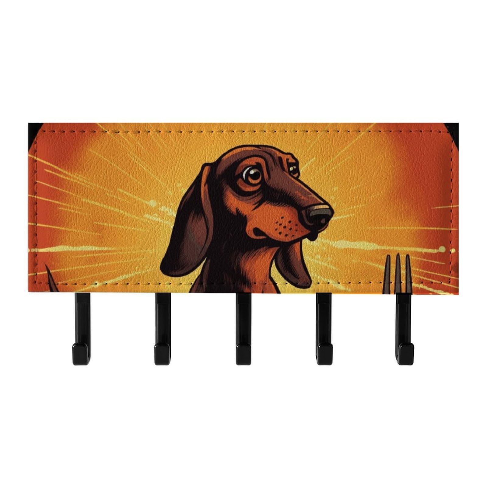 QMNLKH Dachshund Wall Mounted Key Rack for Home, No Drilling Key Holder with 5 Hooks, Self Adhesive Keys Chain Organizer for Hallway, Keys Hanger Shelf for Office, Doorway Black