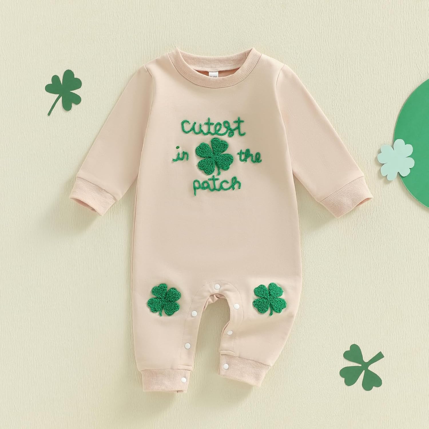 Newborn Infant Baby Boy Girl St Patricks Day Outfit Cutest Clover In the Patch Romper Bodysuit Long Sleeve Jumpsuit - Image 6