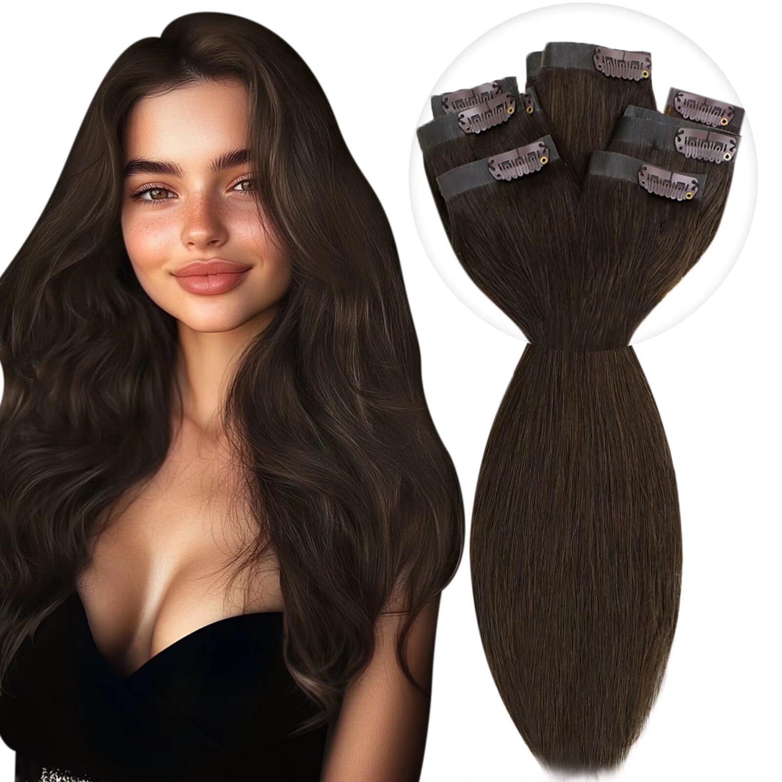 Vivien Brown Clip in Hair Extensions Darkest Brown to Light Brown Balayage Hair Extensions for Women Clip in Hair Extensions Human Hair 22 Inch 120g 7pcs #2/8/2 — view 18
