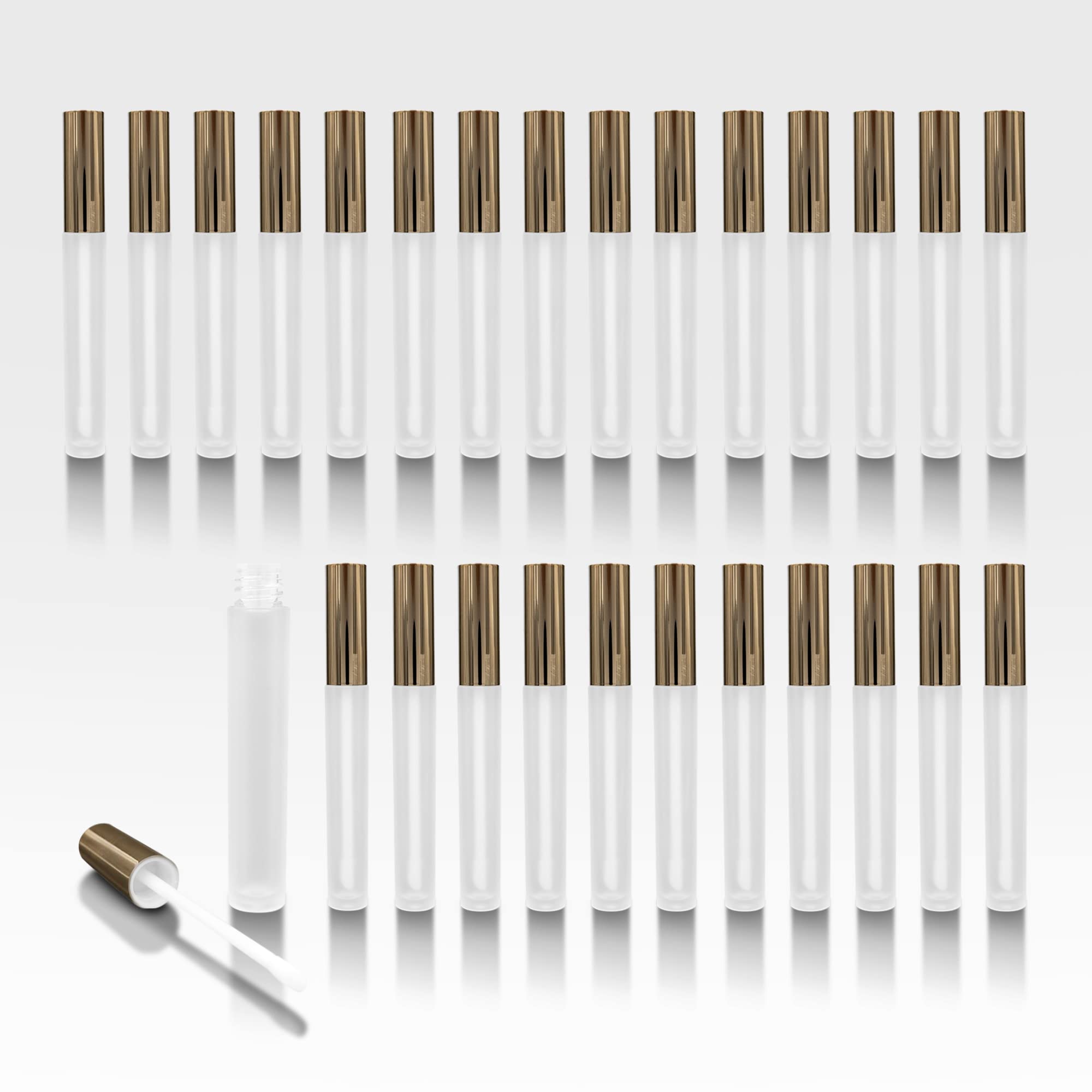 Cosmetic Packaging Now Vibe Frosted Lip Gloss Tubes w Shiny Gold Cap Doe Foot Wand Carton - 336
