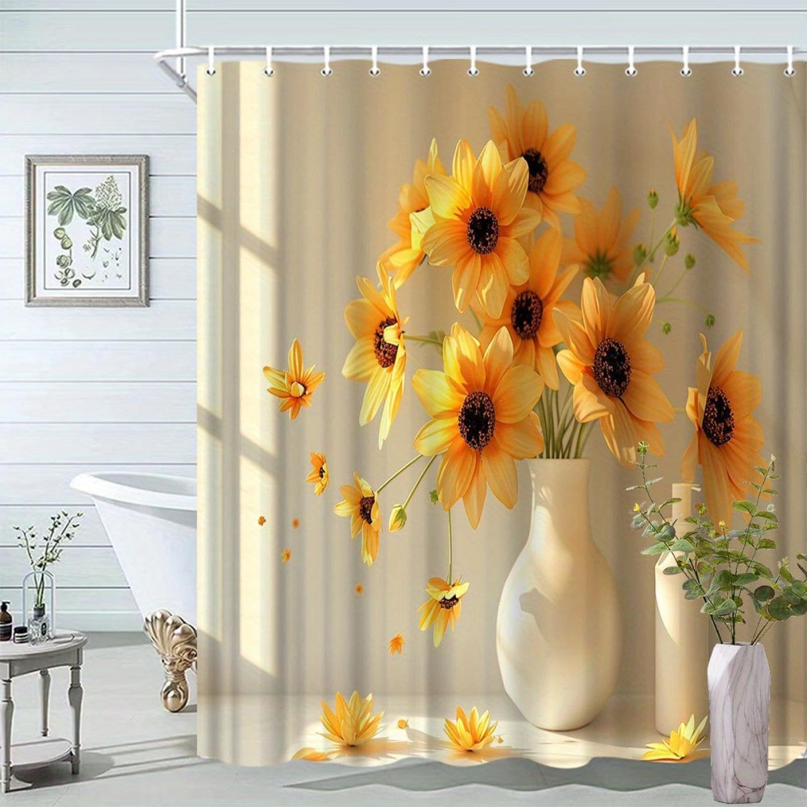 Rideau de douche tournesol pour une salle de bain nature