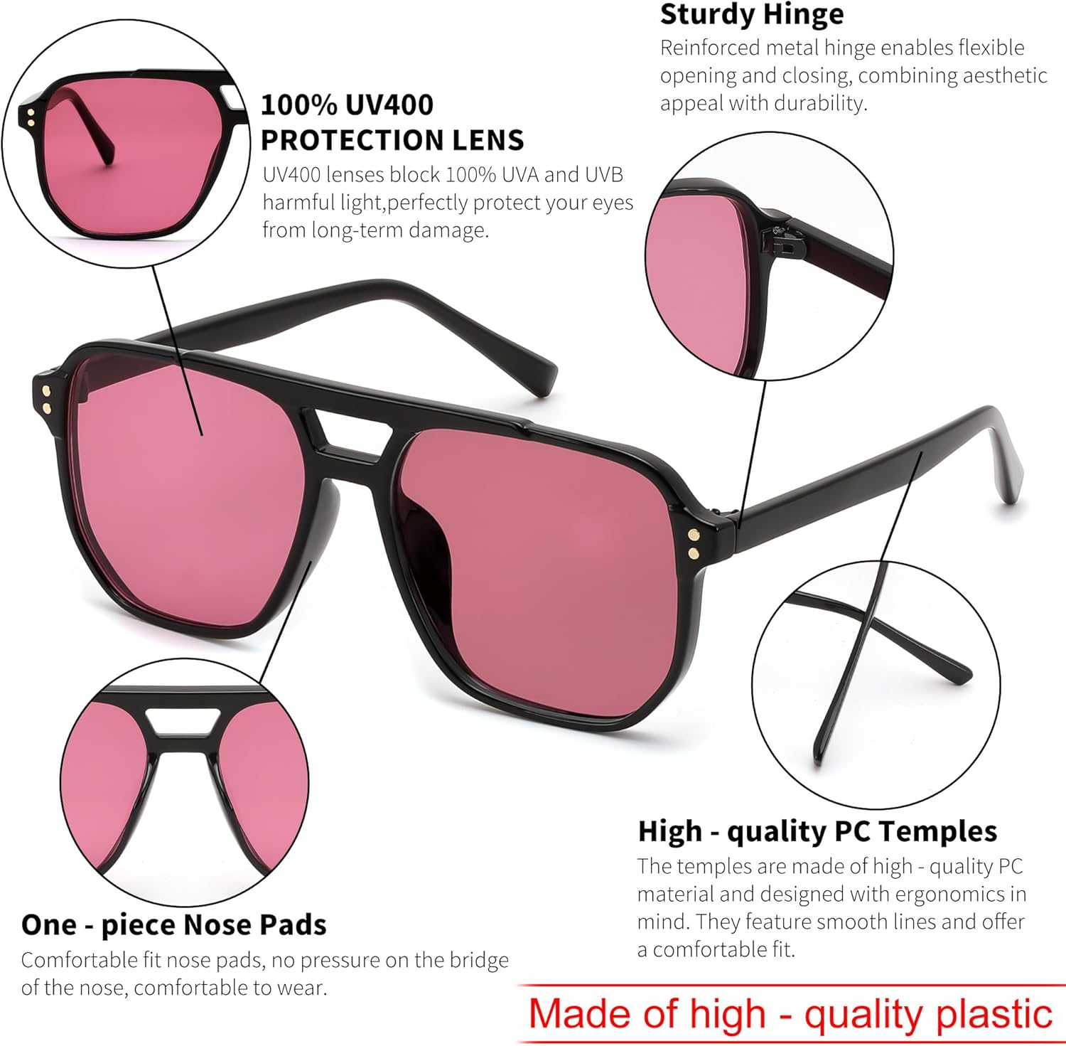 FEISEDY Retro Square Aviator Sunglasses Women Men 70s Vintage Trendy Plastic Frame Sun Glasses B2835 - Image 4