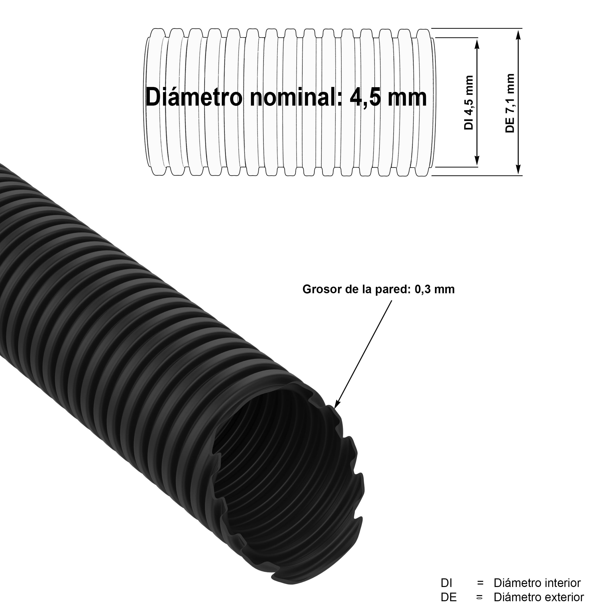 AUPROTEC Wellrohr ungeschlitzt 2 bis 50m / Leerrohr für Erdkabel/Wellrohr UV beständig/Kabelschutzschlauch/Kabelschlauch schwarz - Innendurchmesser 4,5 mm, Länge 50 m | Polypropylen, PP-MOD, UV-beständig, Hitzebeständig, Kabelschutzschlauch, Innen- und Au