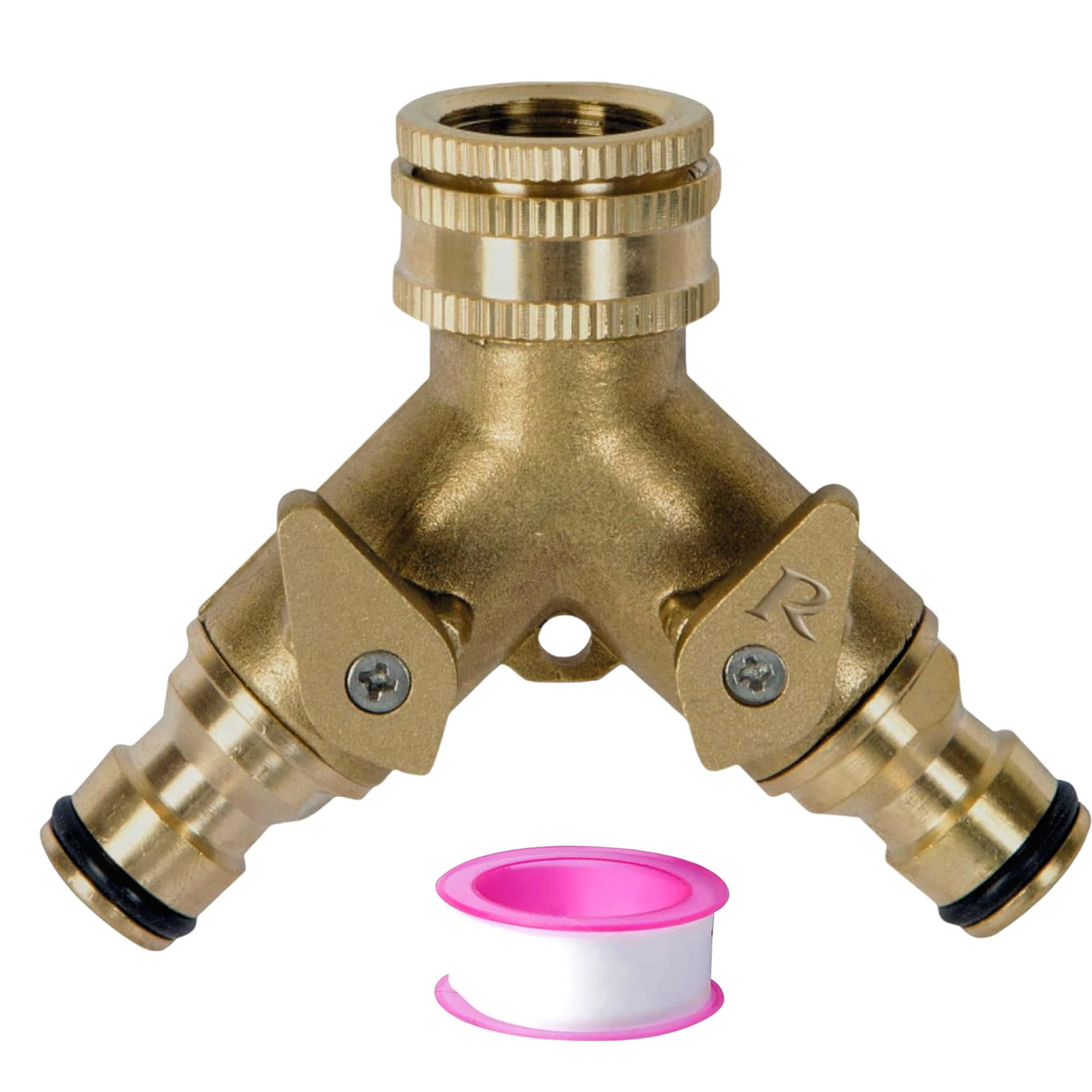 Akiuhen 2 Way Splitter Garden Hose Splitter, Two-Way Brass Faucet, With Independent On/Off Valve, Can Connect 3/4 Inch And 1/2 Inch Faucets, Y-Shaped Splitter Is Suitable For Outdoor Use In Home Kitchens And Gardens