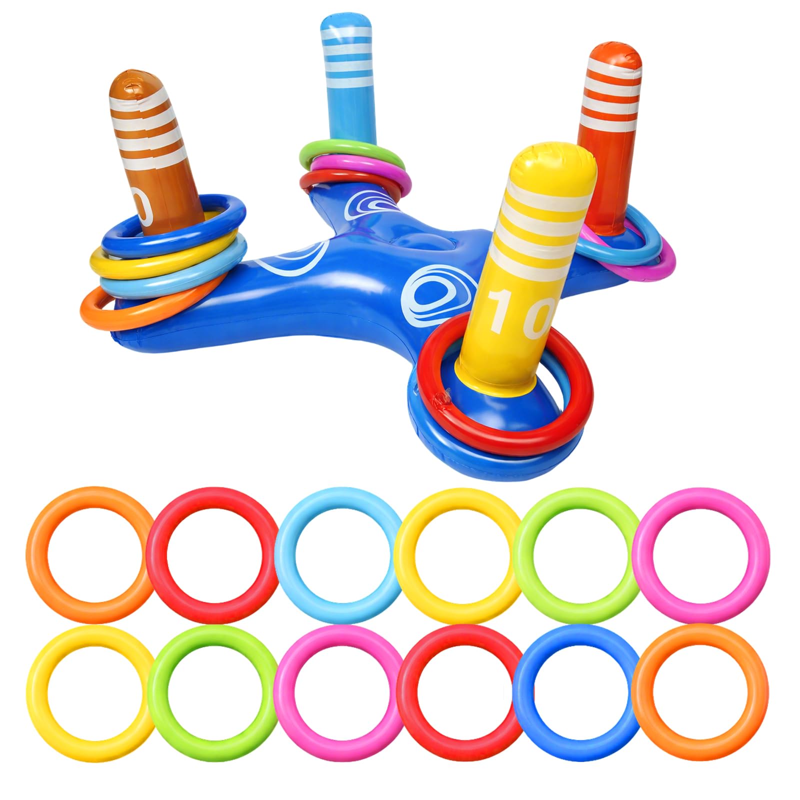 13PCS Inflatable Pool Ring Toss Game Set, Swimming Pool Toss Game with 12 Rings Cross Float, Summer Pool Toys for Kids Adults Beach Party Outdoor Garden Games